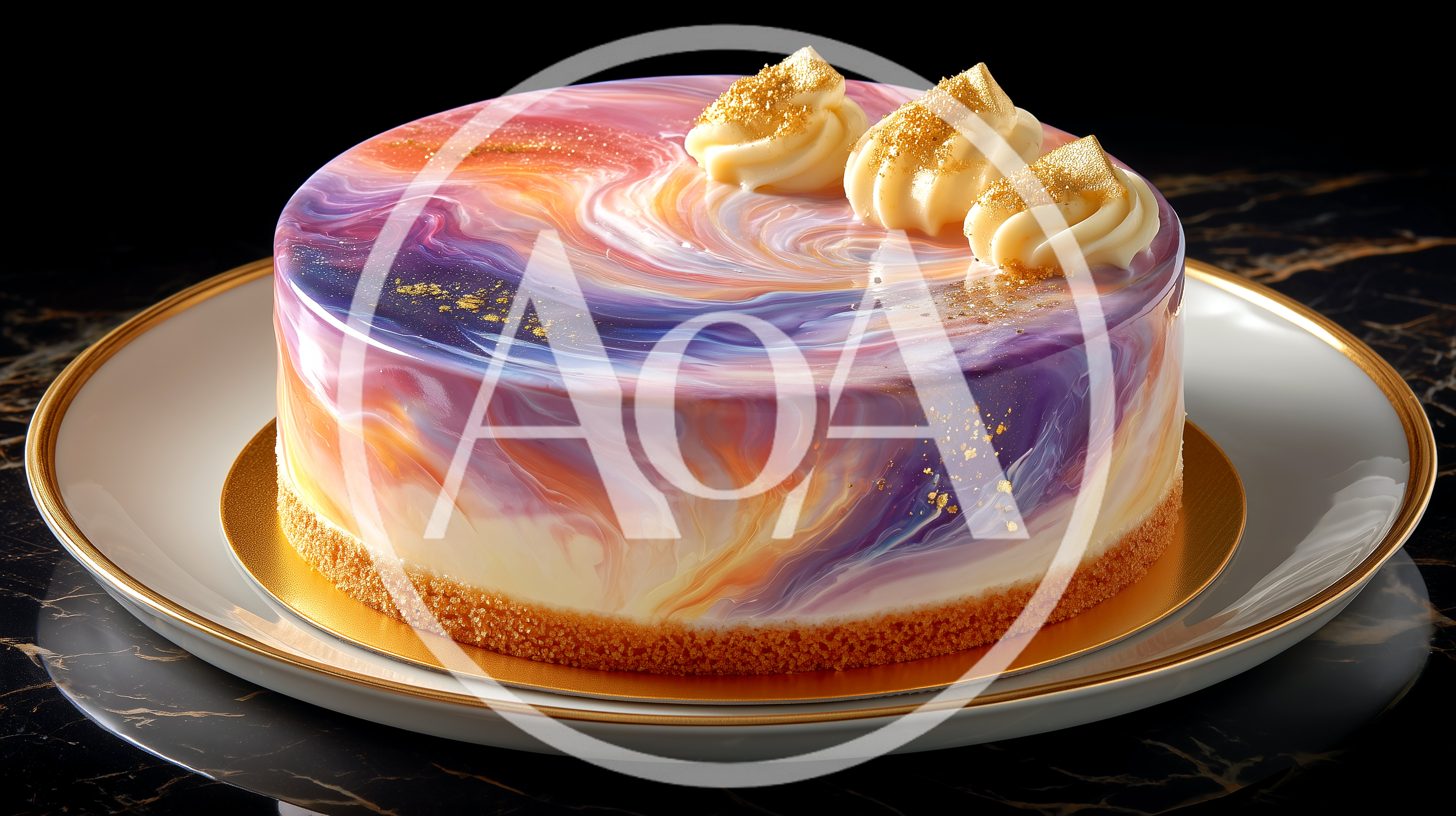 Elegant Marble Glazed Cake On A Decorative Plate