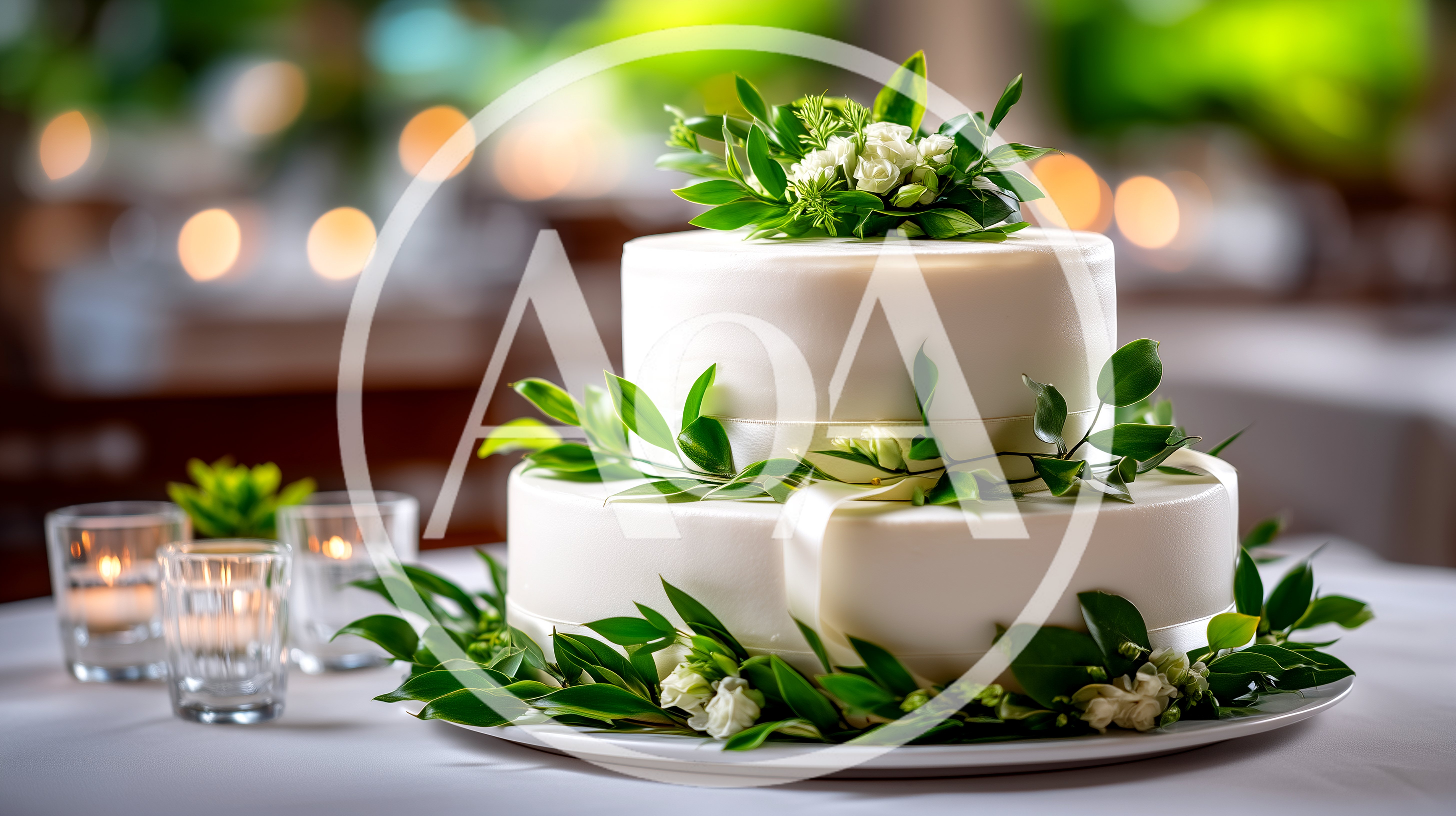 Two Tier White Wedding Cake With Greenery