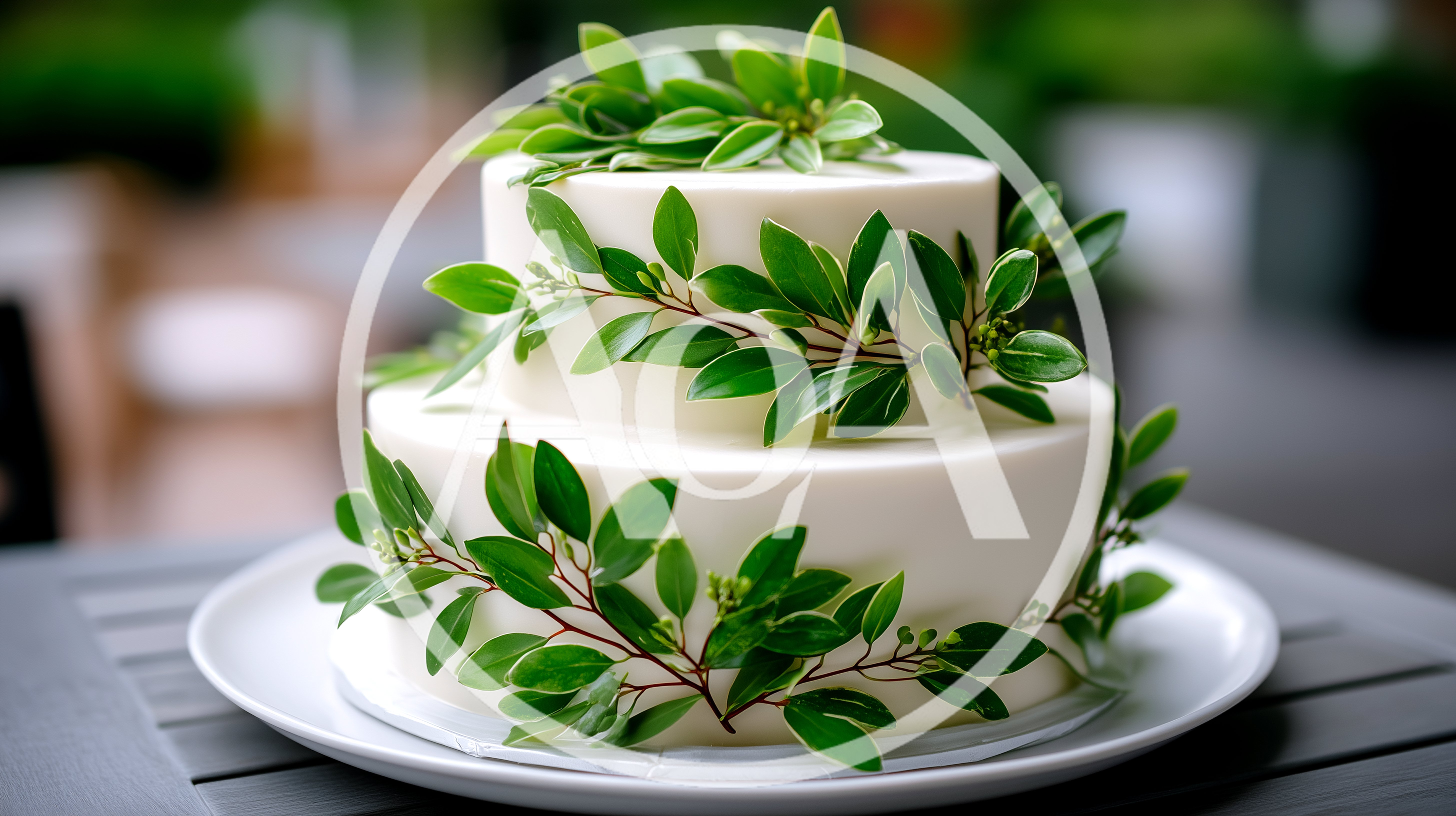 Two Tier White Wedding Cake With Greenery