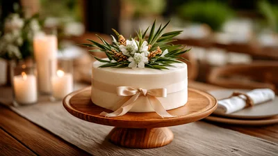 Elegant Wedding Cake On Wooden Stand