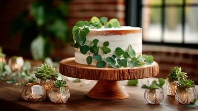 Rustic Wedding Cake Decorated With Eucalyptus Leaves