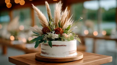 Rustic Naked Wedding Cake With Dried Floral Topper