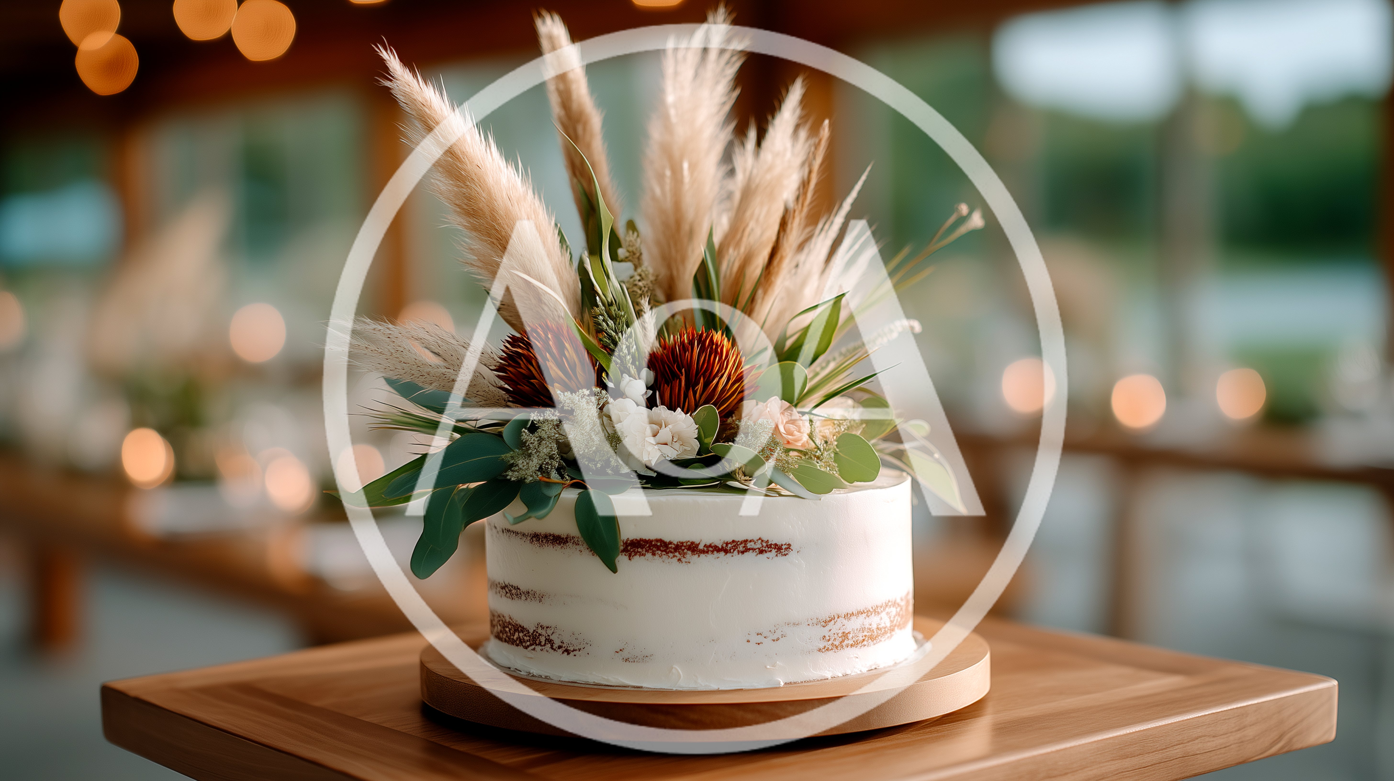 Rustic Naked Wedding Cake With Dried Floral Topper