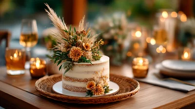 Rustic Naked Wedding Cake With Floral Topper