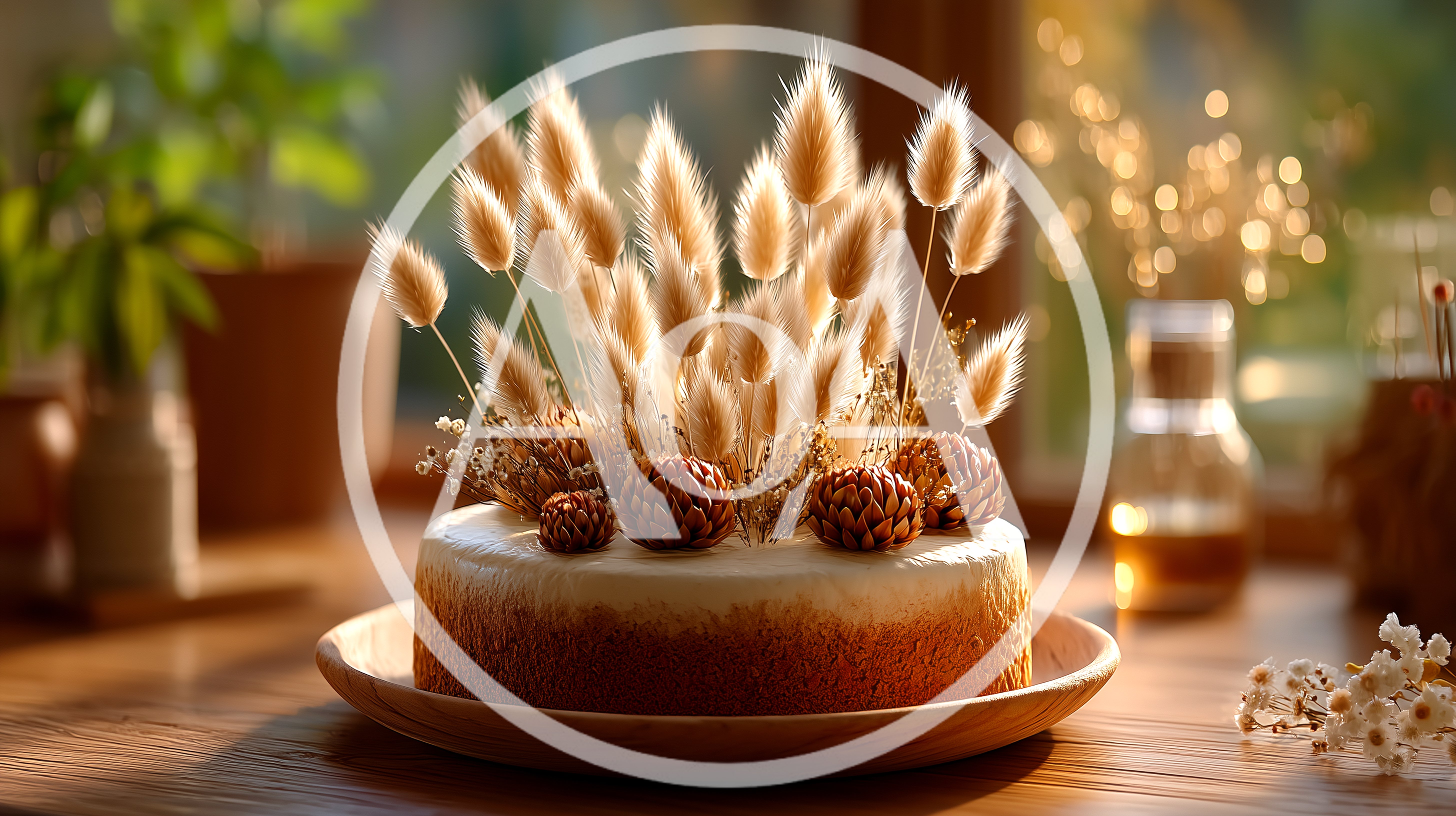 Rustic Cake Decorated With Dried Bunny Tail Grass