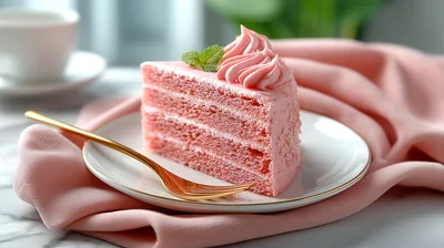 Slice Of Pink Layer Cake On A Plate