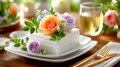 Elegant Table Setting With Floral Napkin Arrangement