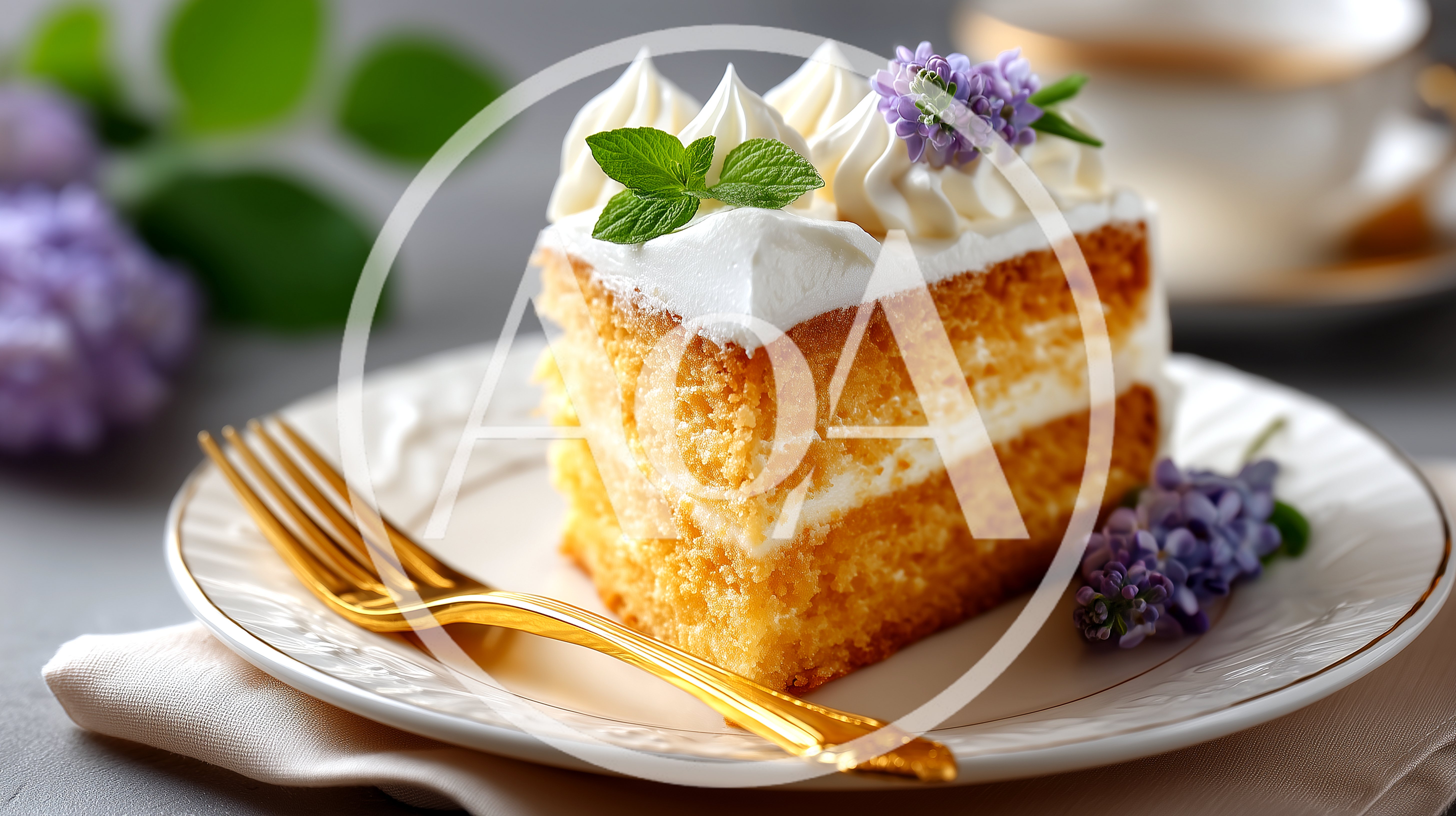 Slice Of Layered Sponge Cake With Cream