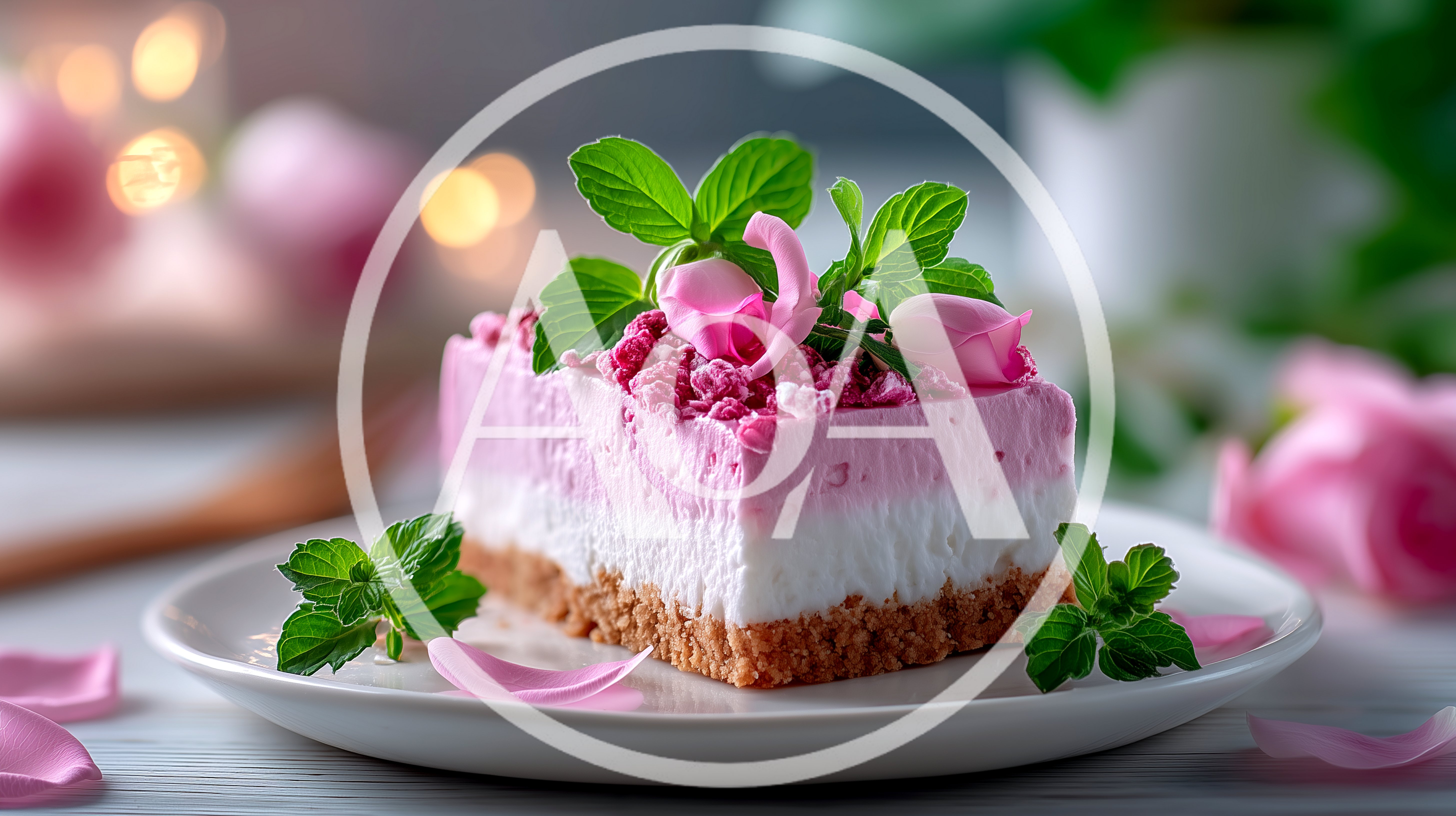 Layered Pink And White Dessert With Mint And Roses