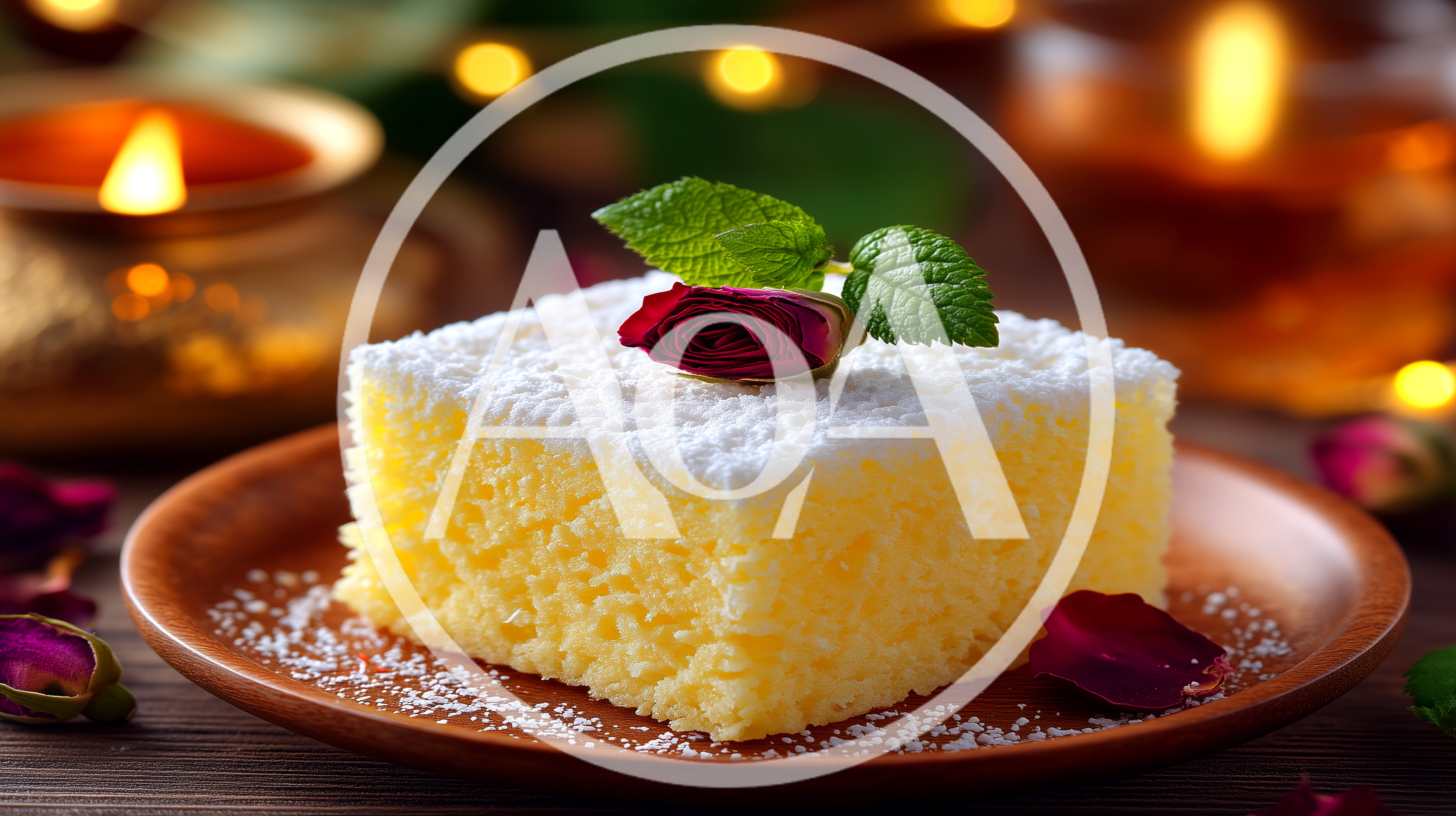 Square Slice Of Coconut Cake On A Wooden Plate