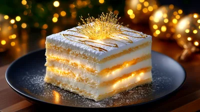 Square Layered Cake With Gold Topping