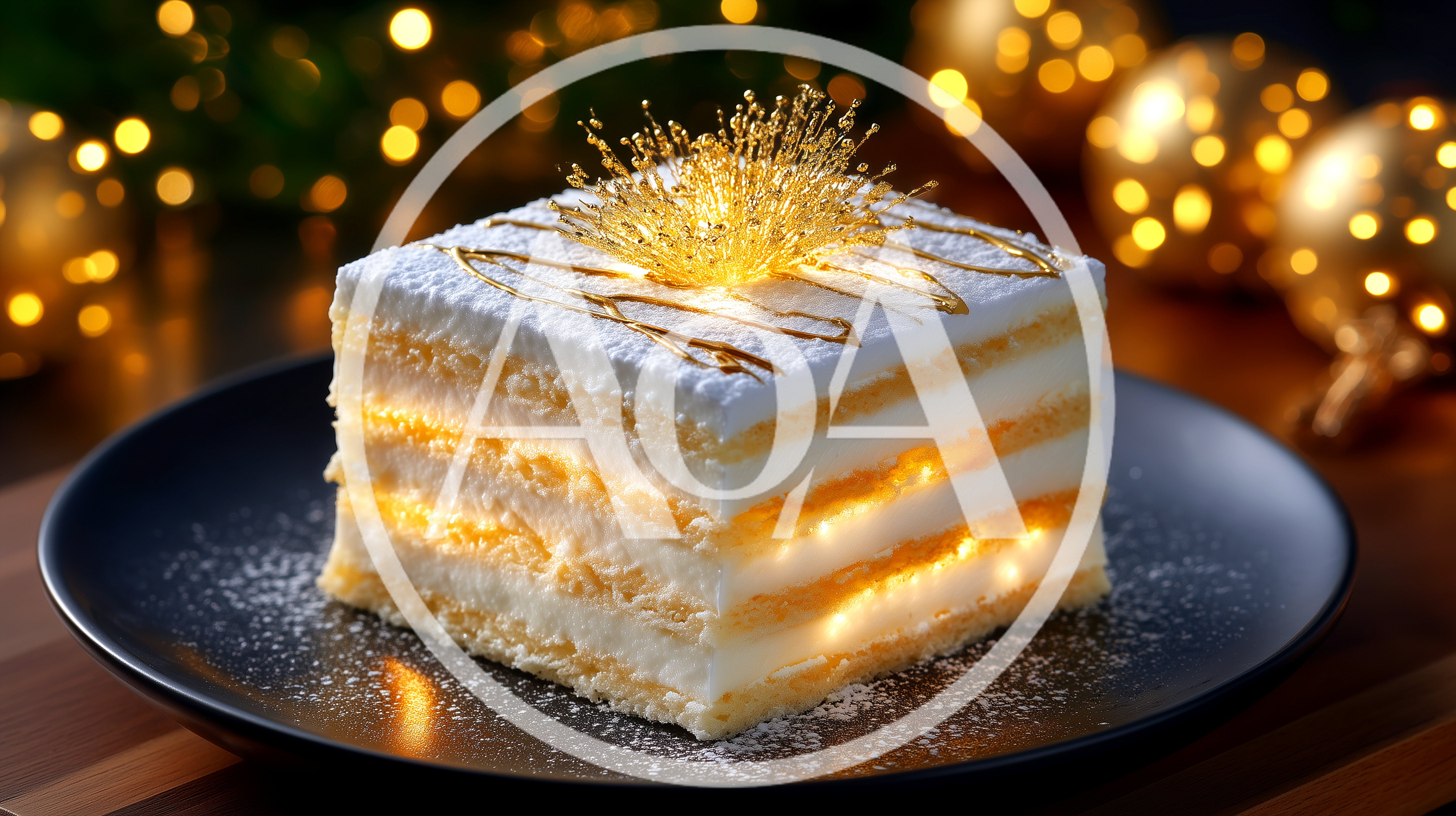 Square Layered Cake With Gold Topping