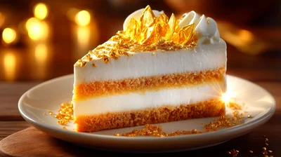 Slice Of Gourmet Layer Cake With Gold Leaf Topping