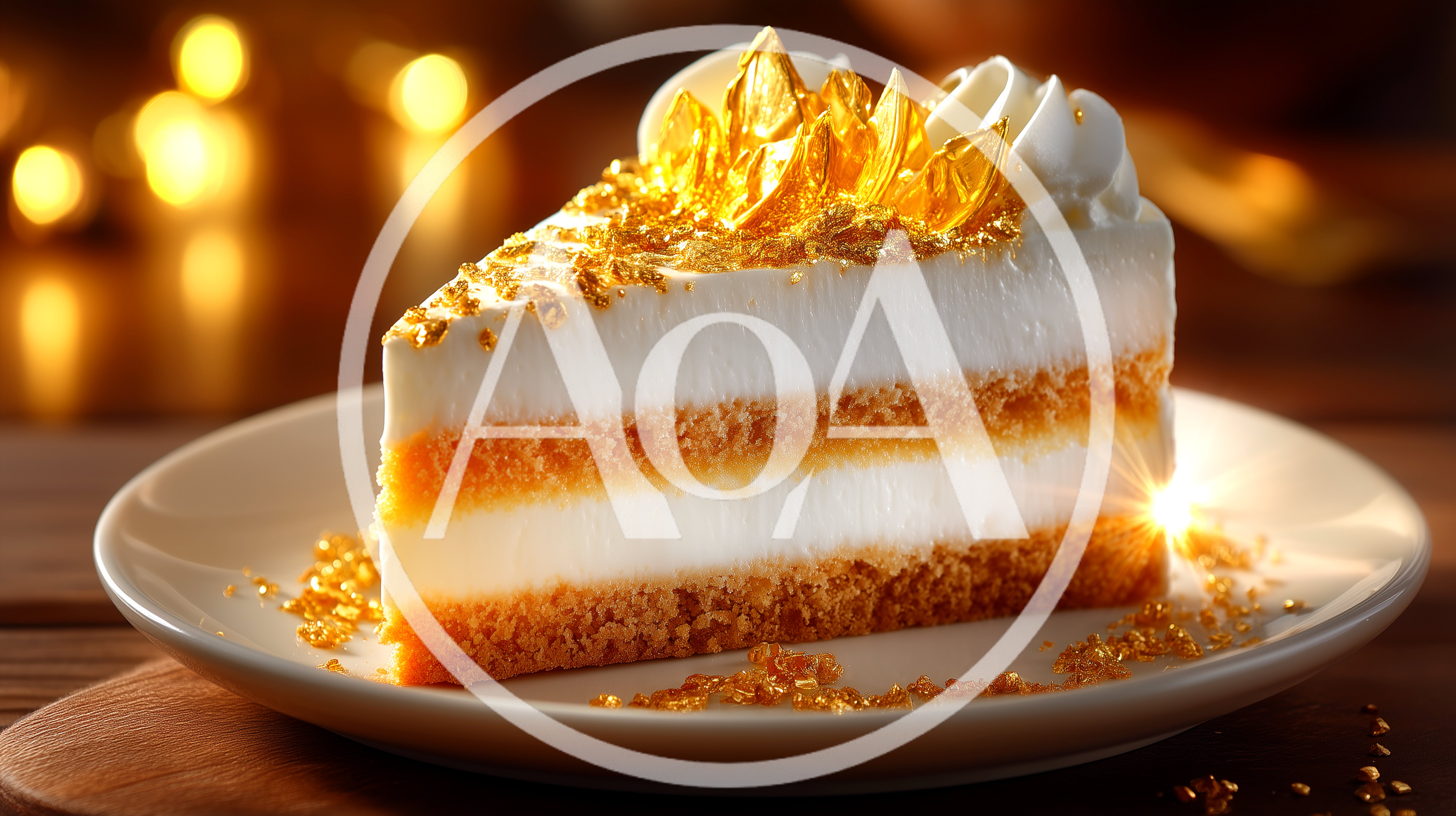 Slice Of Gourmet Layer Cake With Gold Leaf Topping