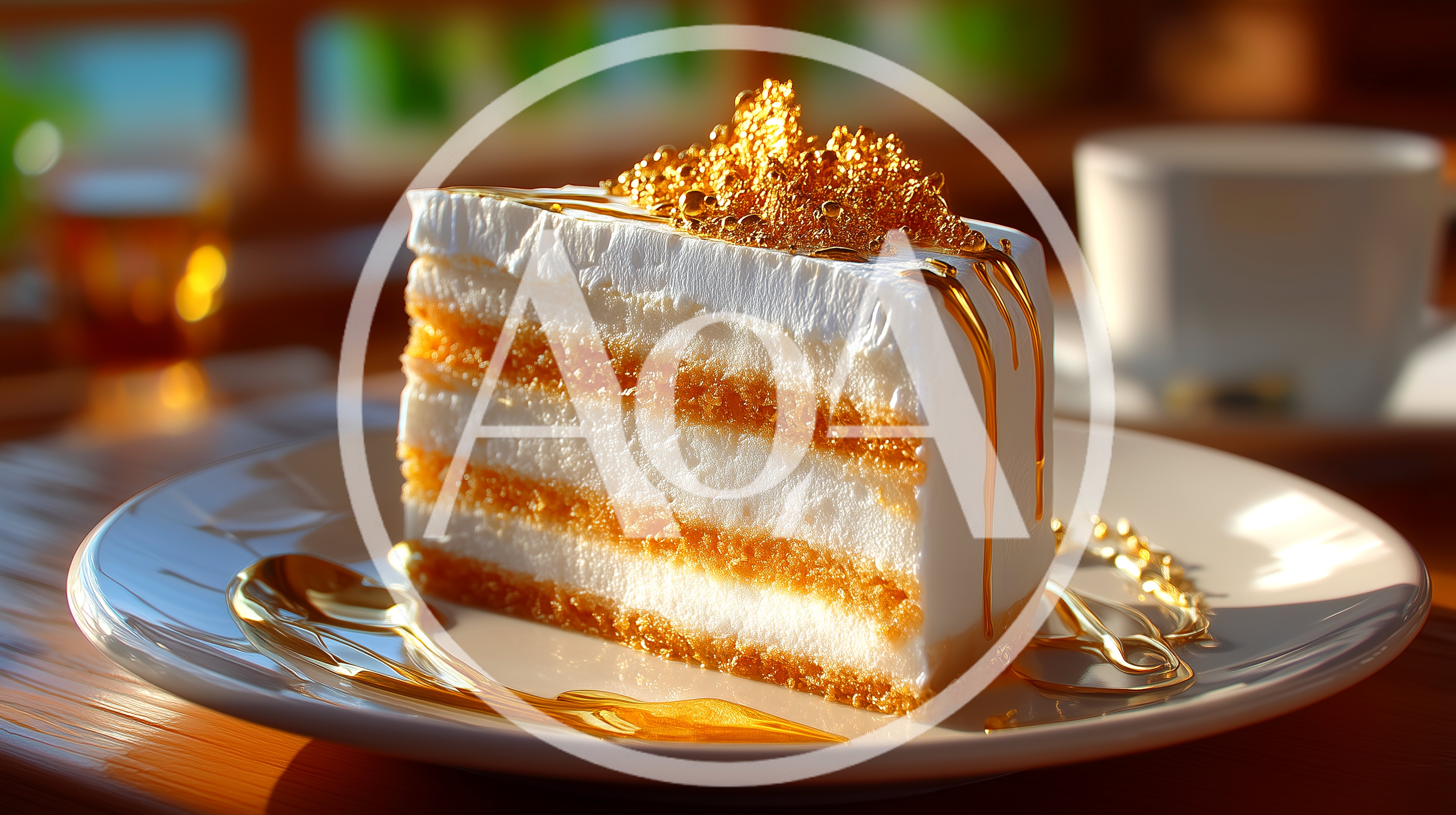 Slice Of Layered Cake With Gold Leaf Topping