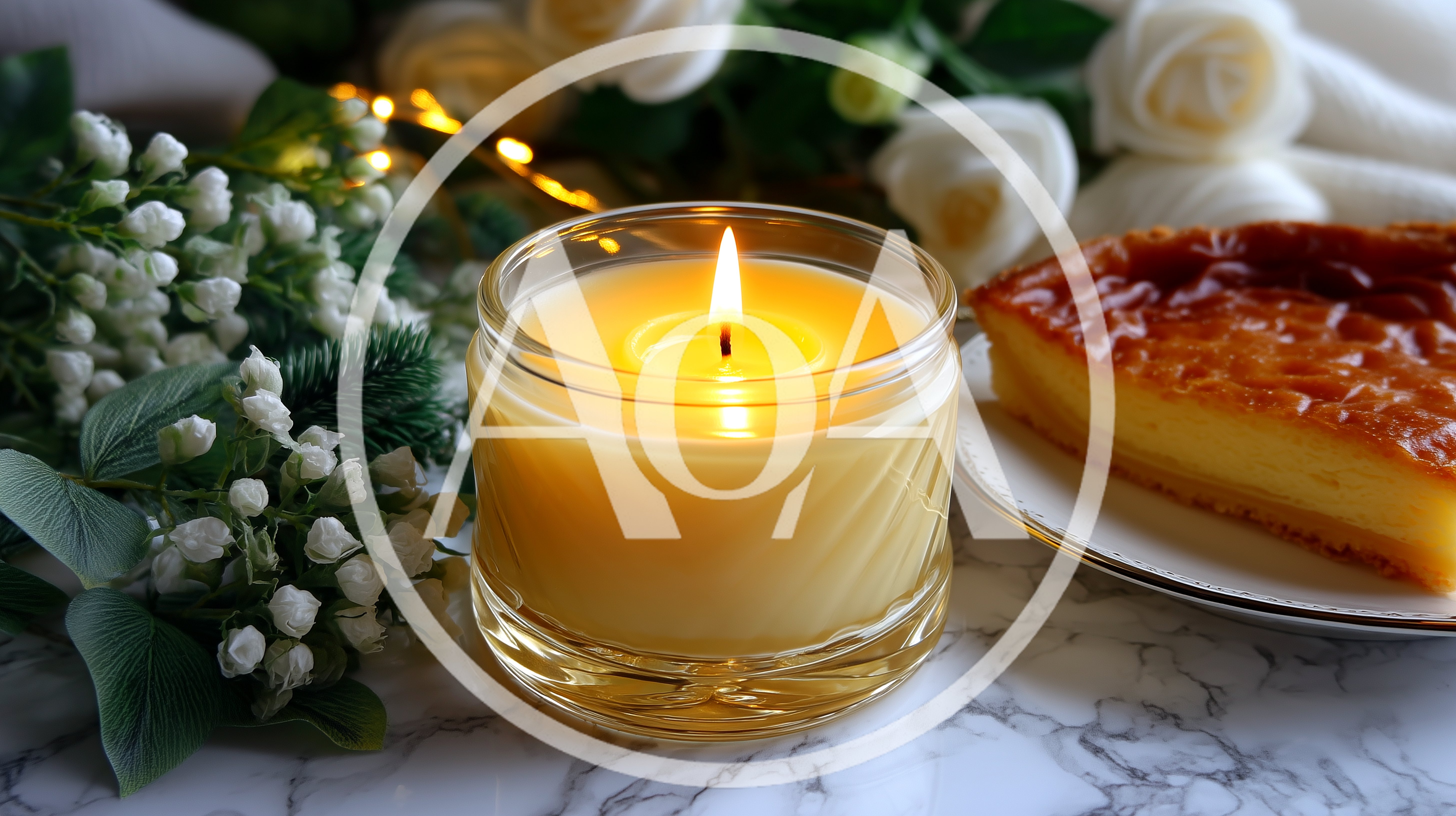 Lit Candle With A Slice Of Custard Tart