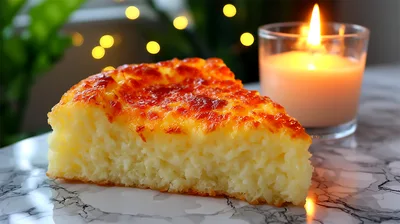 Slice Of Baked Rice Cake On Marble Surface