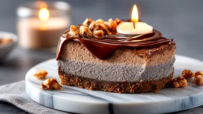 Slice Of Chocolate Mousse Cake With Candle