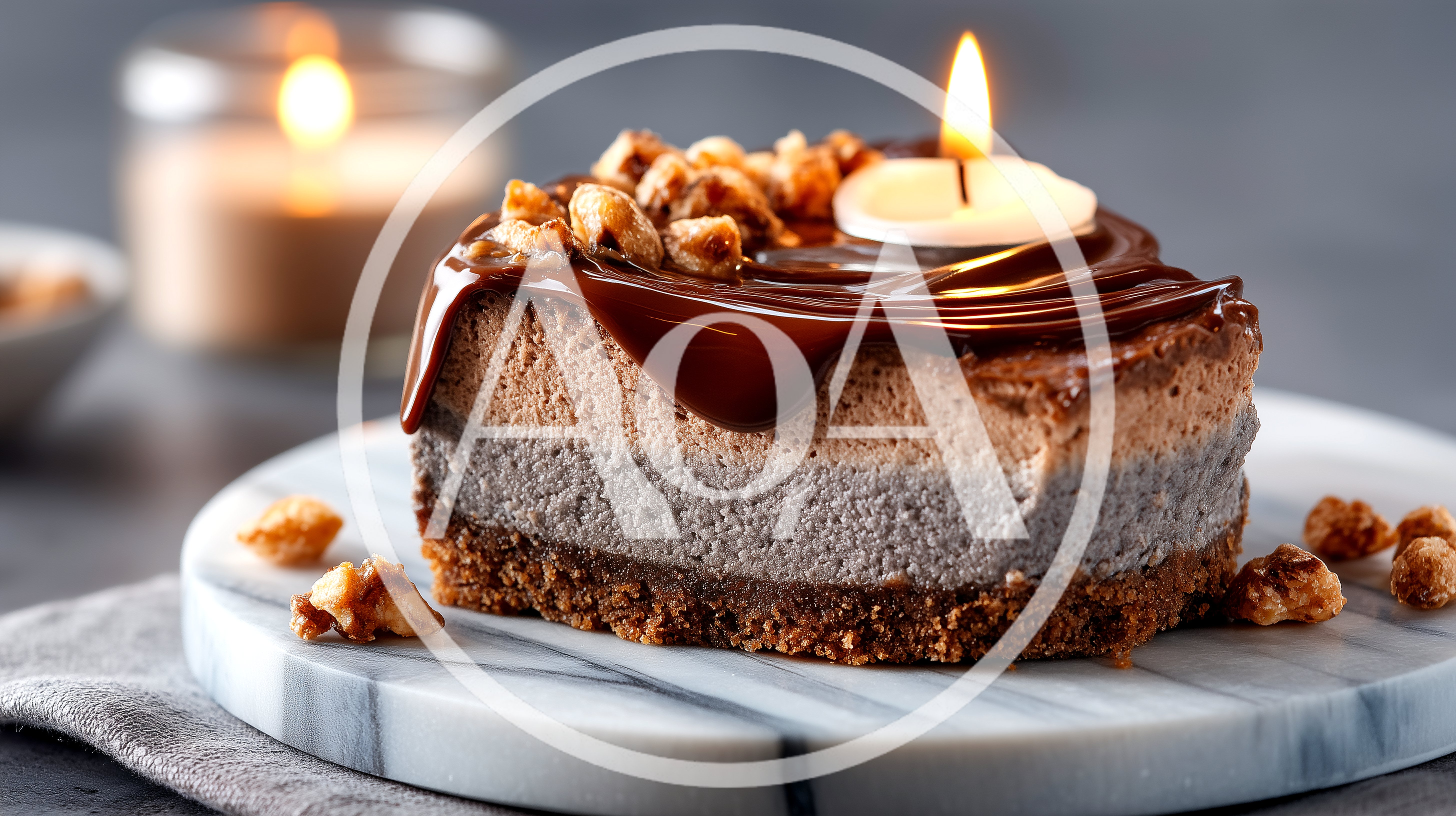 Slice Of Chocolate Mousse Cake With Candle