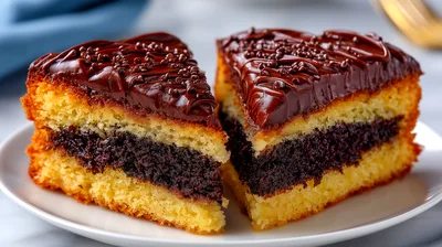 Two Slices Of Chocolate Layer Cake On A Plate