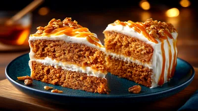 Two Slices Of Caramel Pecan Layer Cake