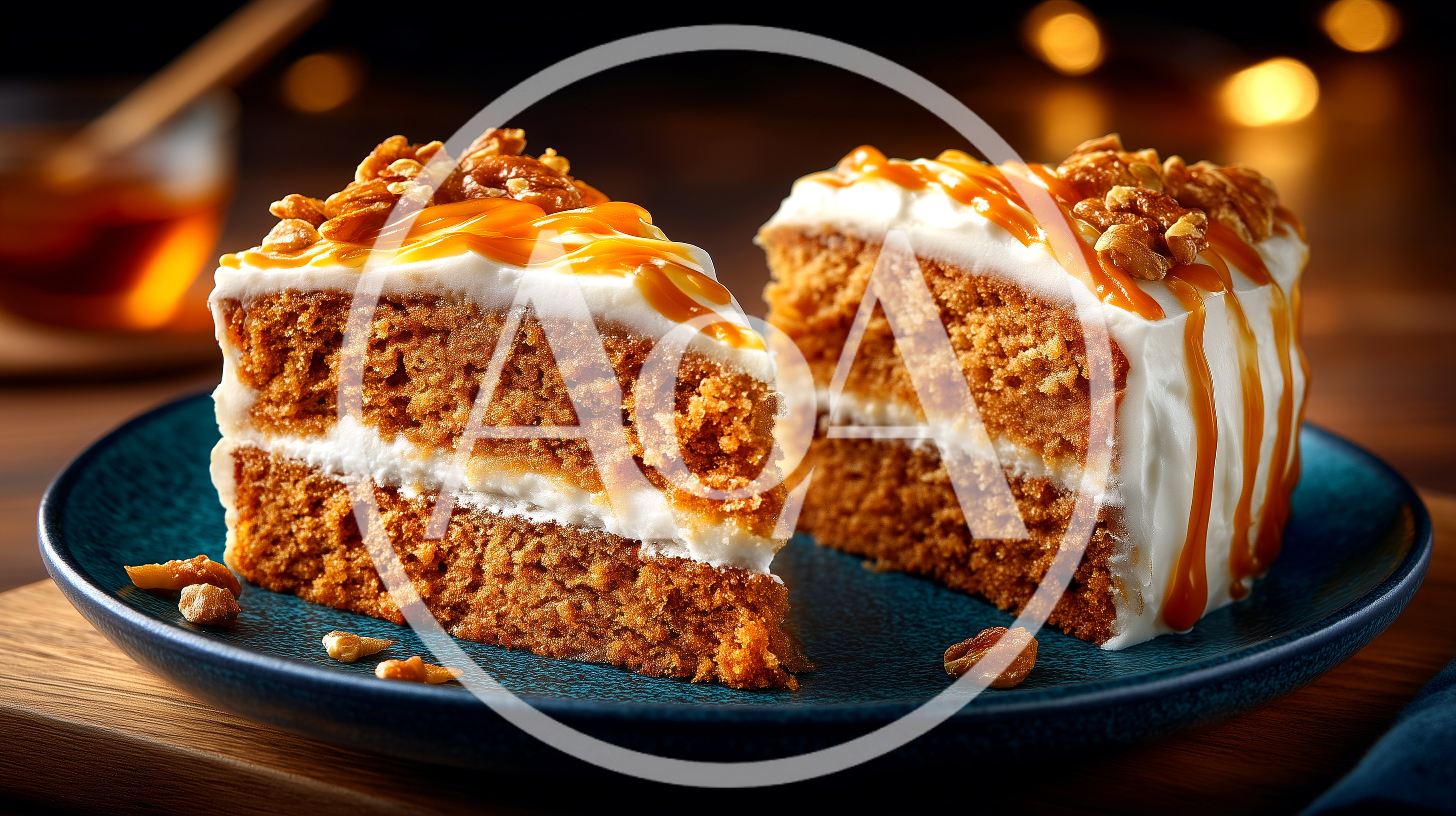 Two Slices Of Caramel Pecan Layer Cake