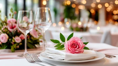 Elegant Wedding Table Setting With Pink Roses