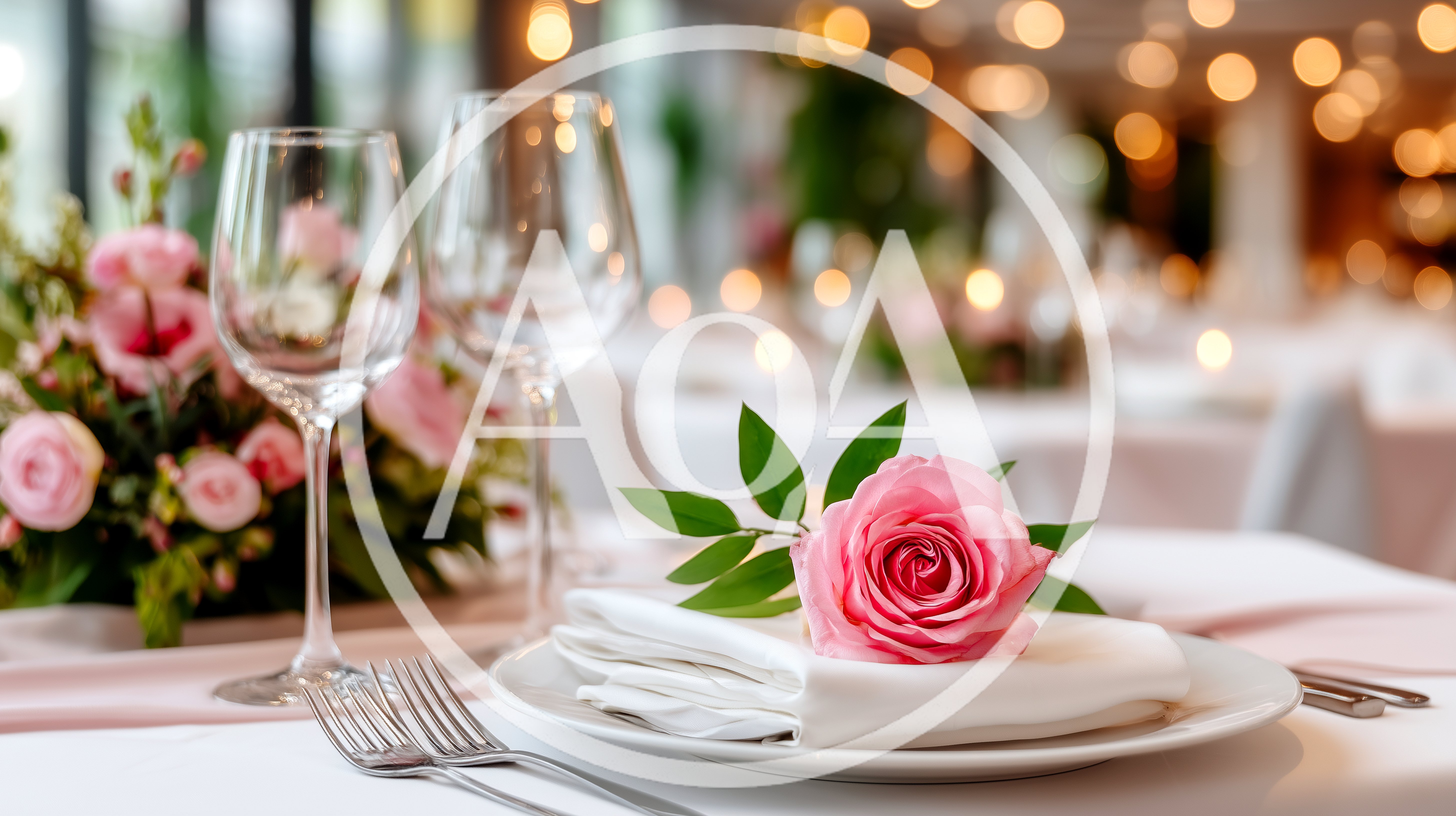 Elegant Wedding Table Setting With Pink Roses
