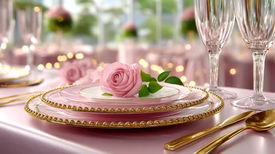 Elegant Pink Table Setting With Rose Centerpiece