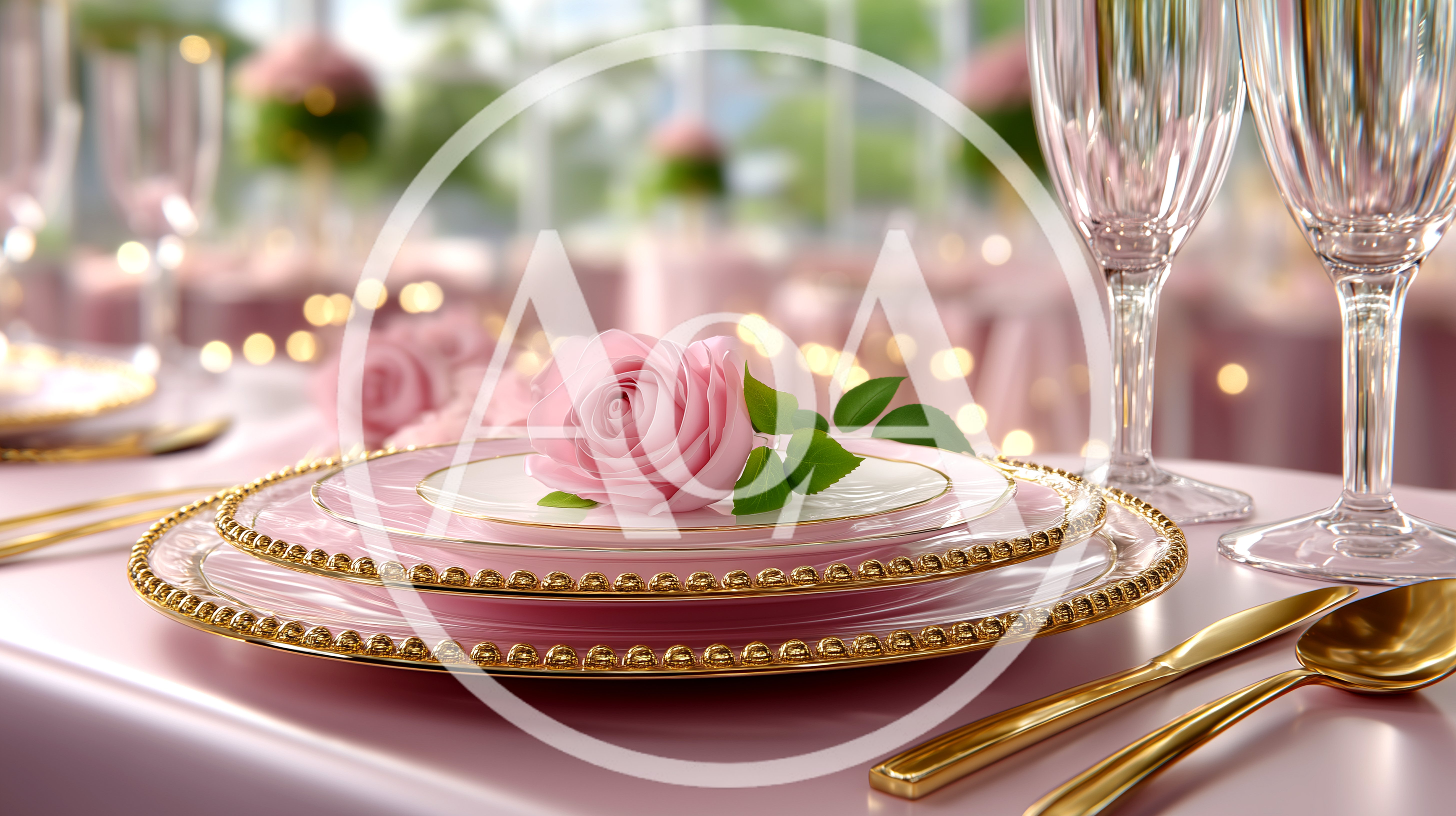 Elegant Pink Table Setting With Rose Centerpiece
