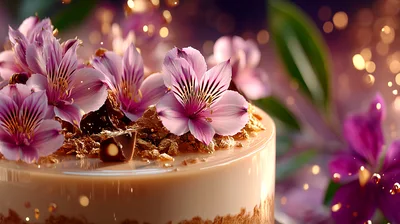Elegant Cake Decorated With Fresh Purple Flowers