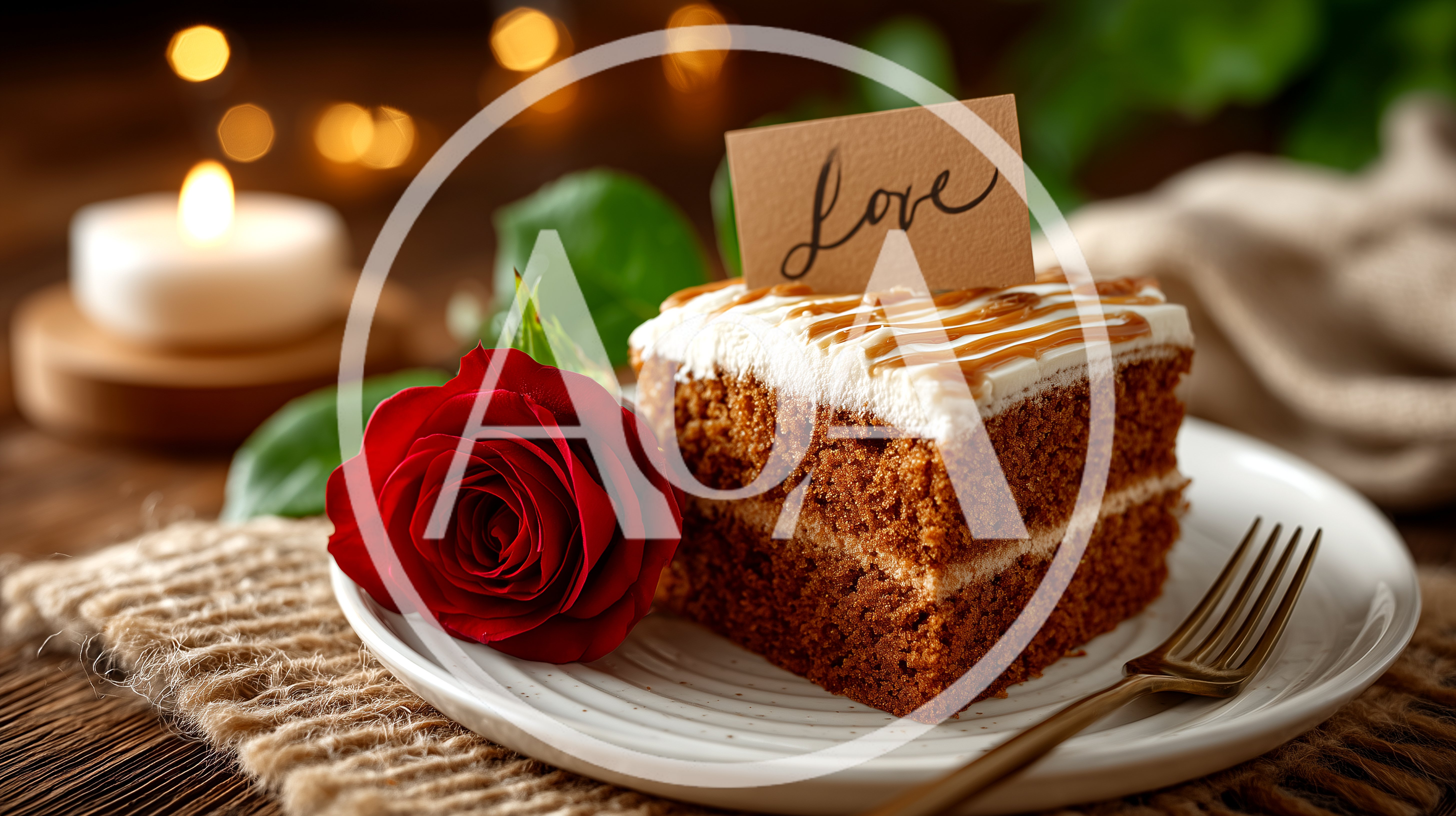 Slice of Caramel Cake with Red Rose