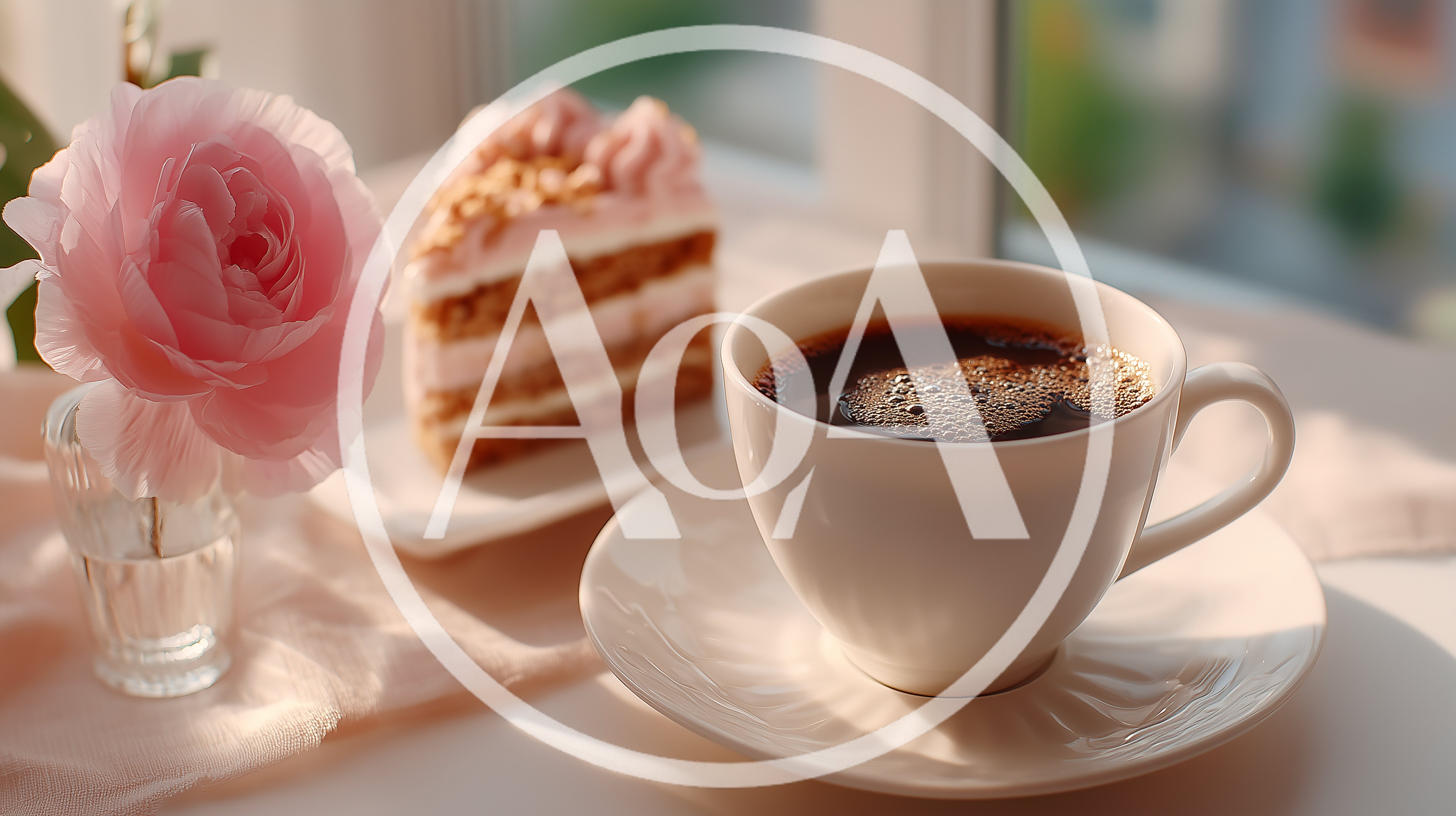 Cup Of Coffee And Slice Of Cake By Window