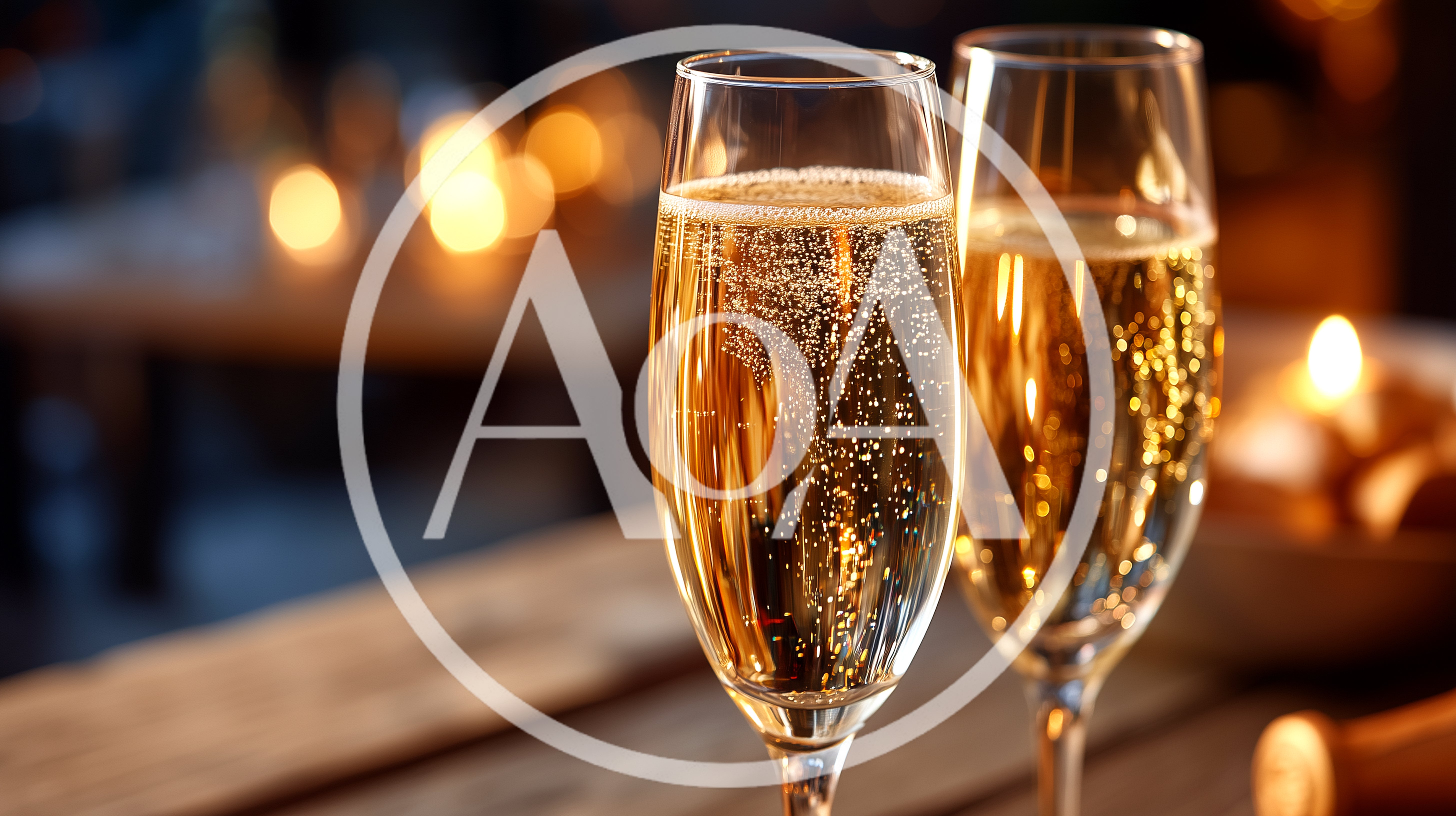 Two Flutes Of Sparkling Champagne On Wooden Table