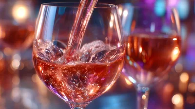 Pouring Rose Wine Into A Glass
