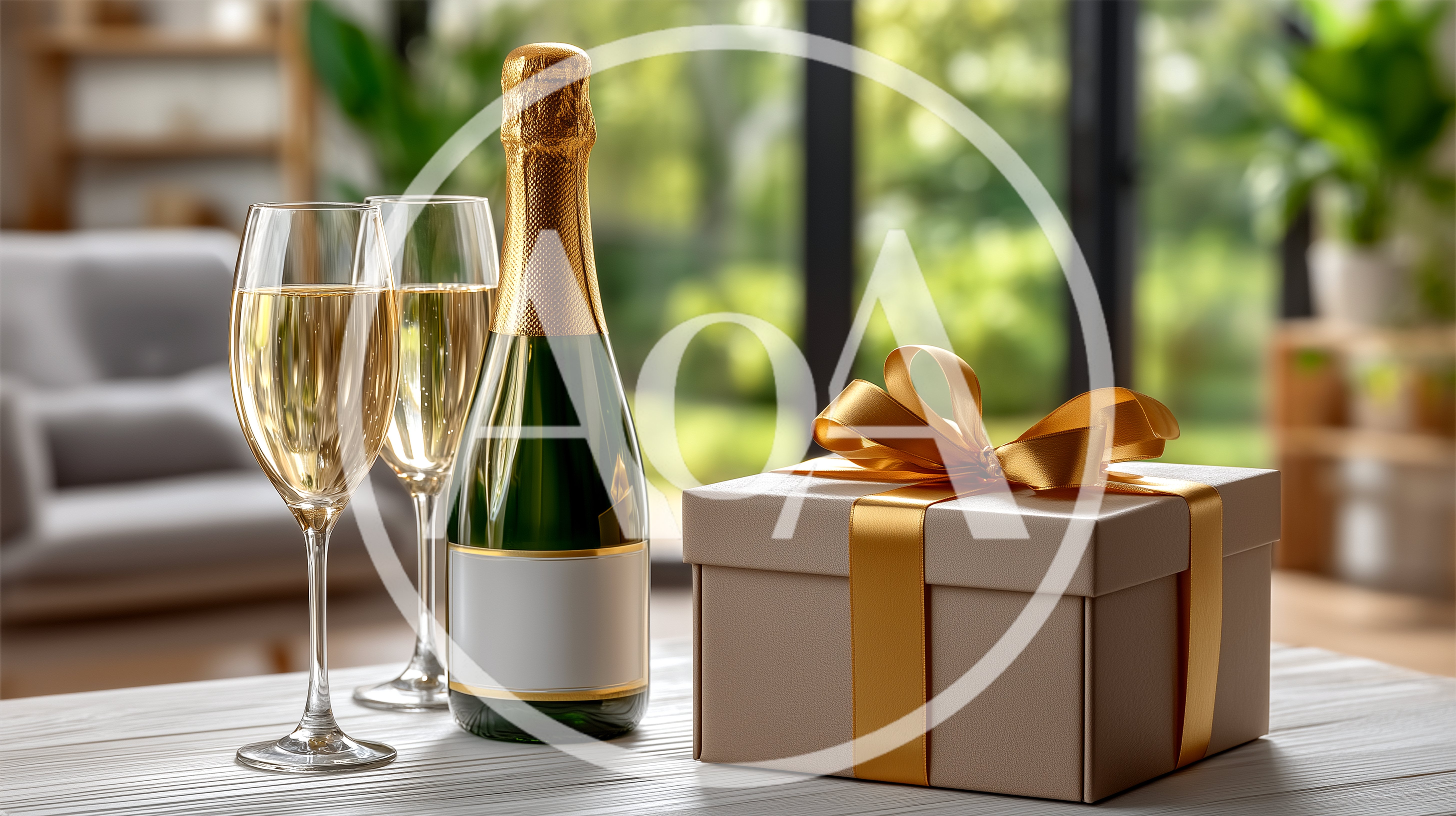Champagne Bottle With Two Flutes And Gift Box