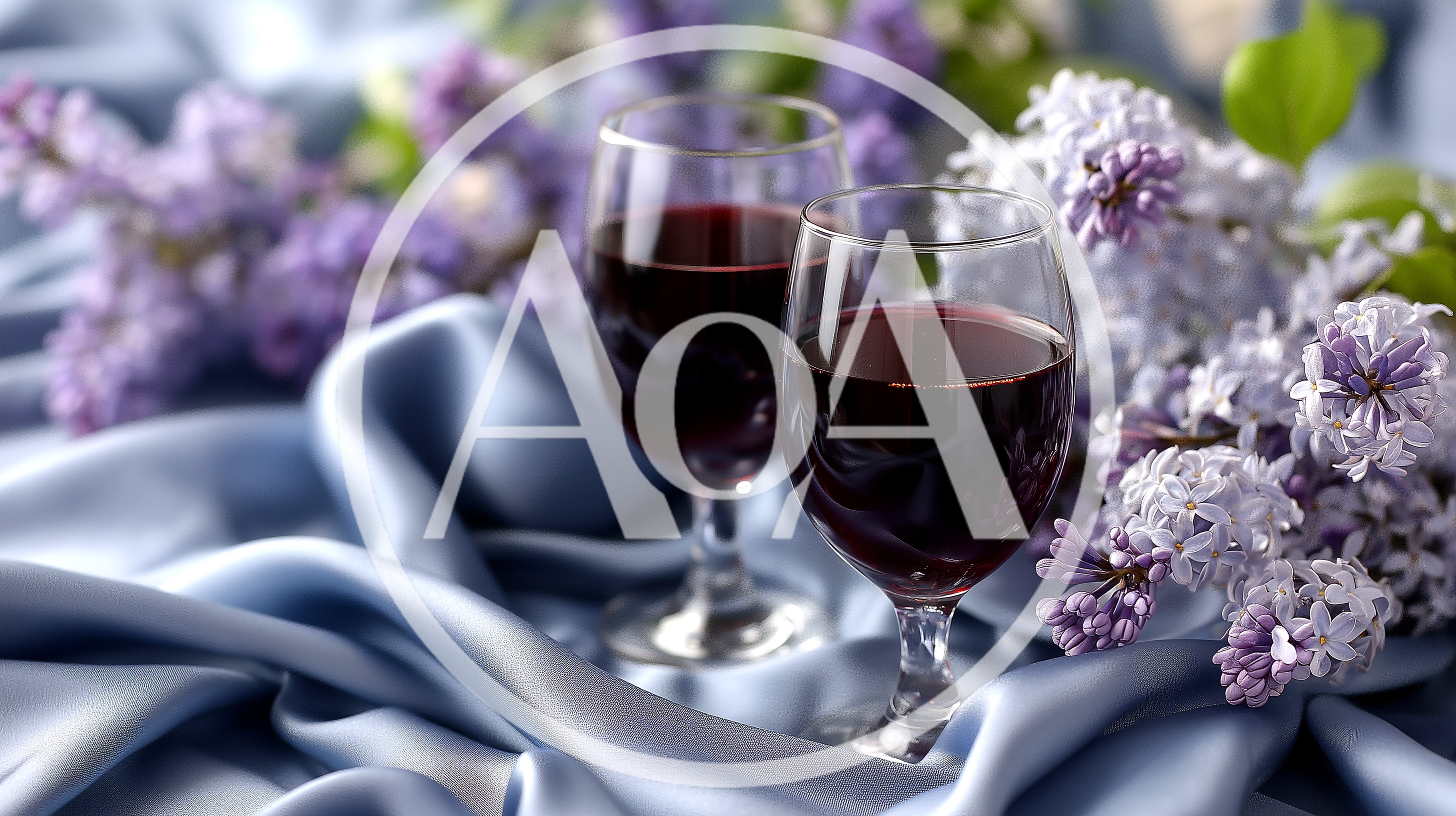 Two Glasses Of Red Wine With Lilac Flowers