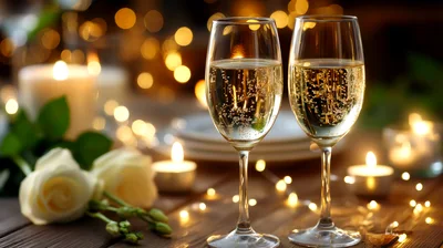 Two Glasses Of Champagne On A Romantic Table
