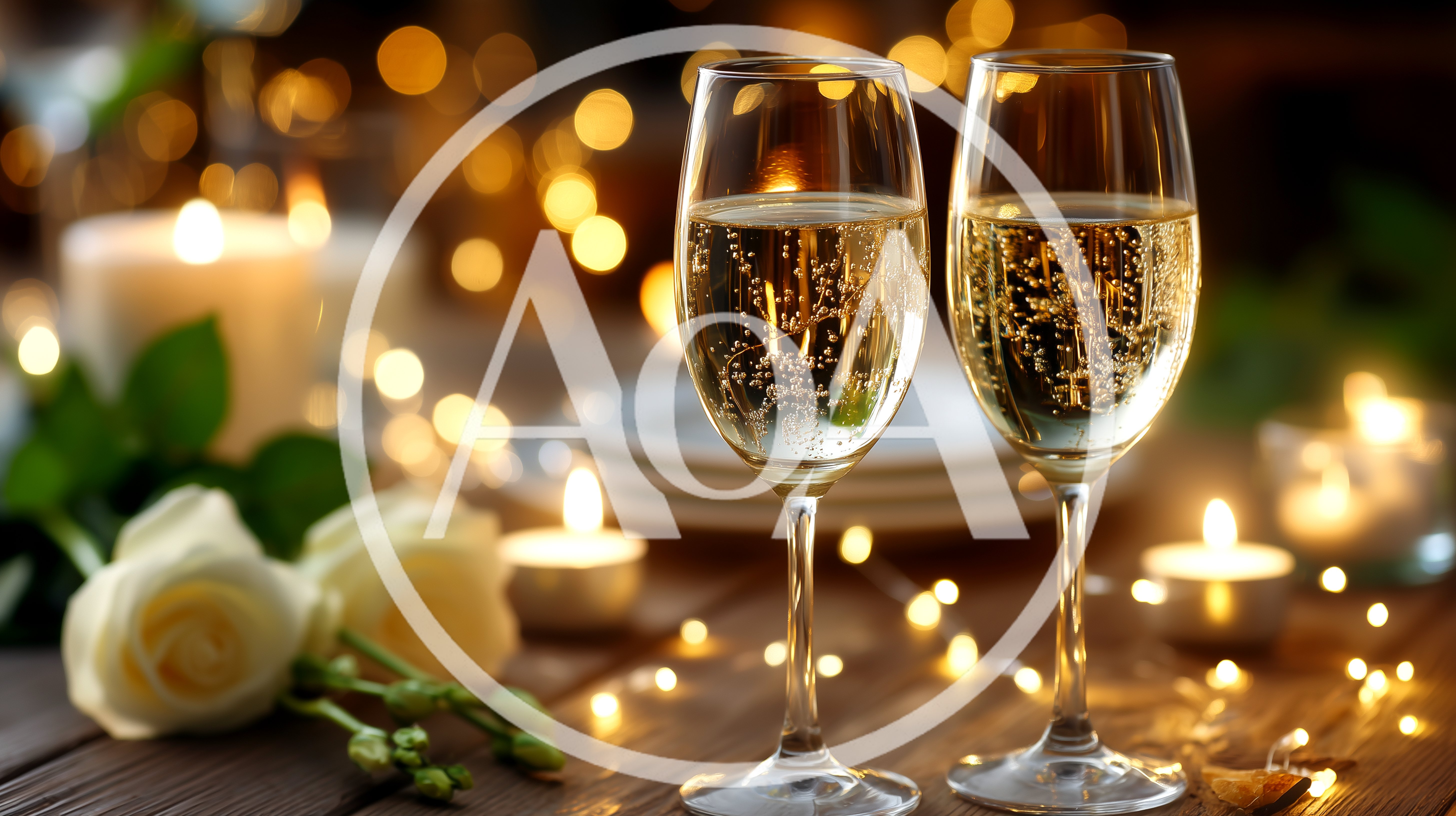 Two Glasses Of Champagne On A Romantic Table