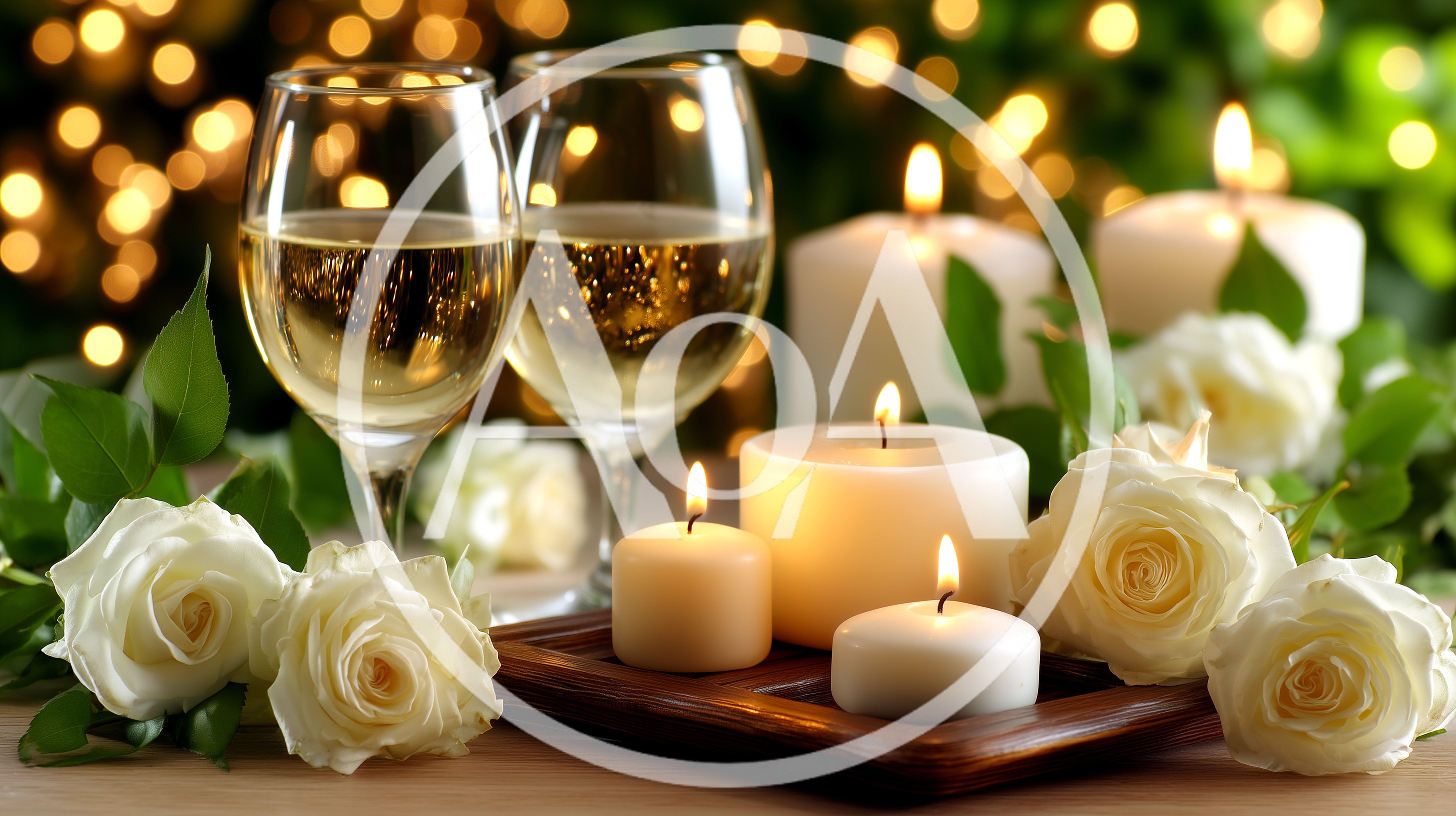 Romantic Table Setting With White Roses And Candles