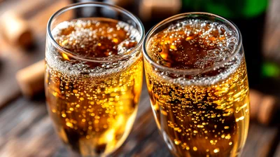 Two Glasses Of Sparkling Champagne Toasting