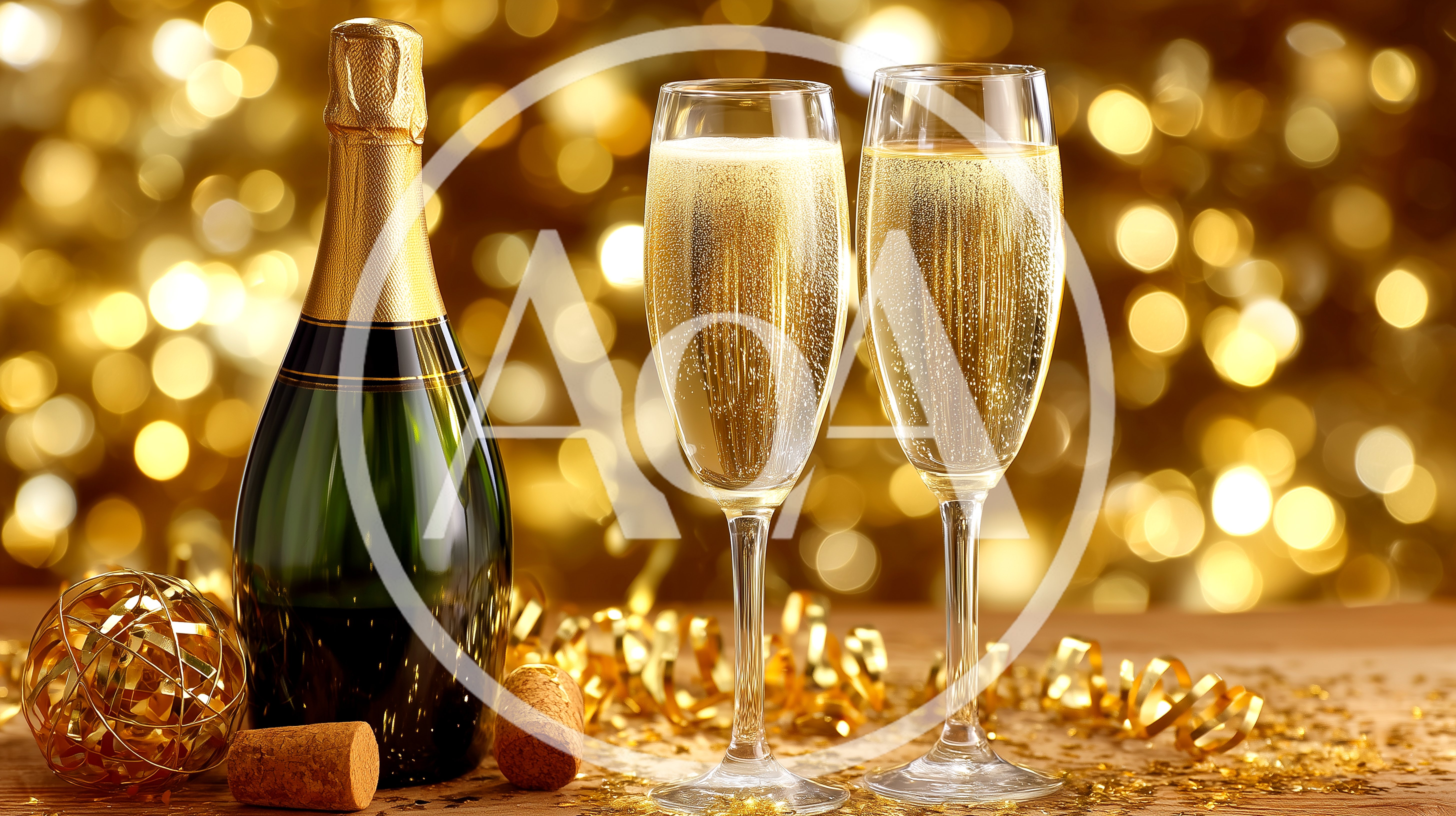 Champagne Bottle And Two Flutes For New Year Celebration