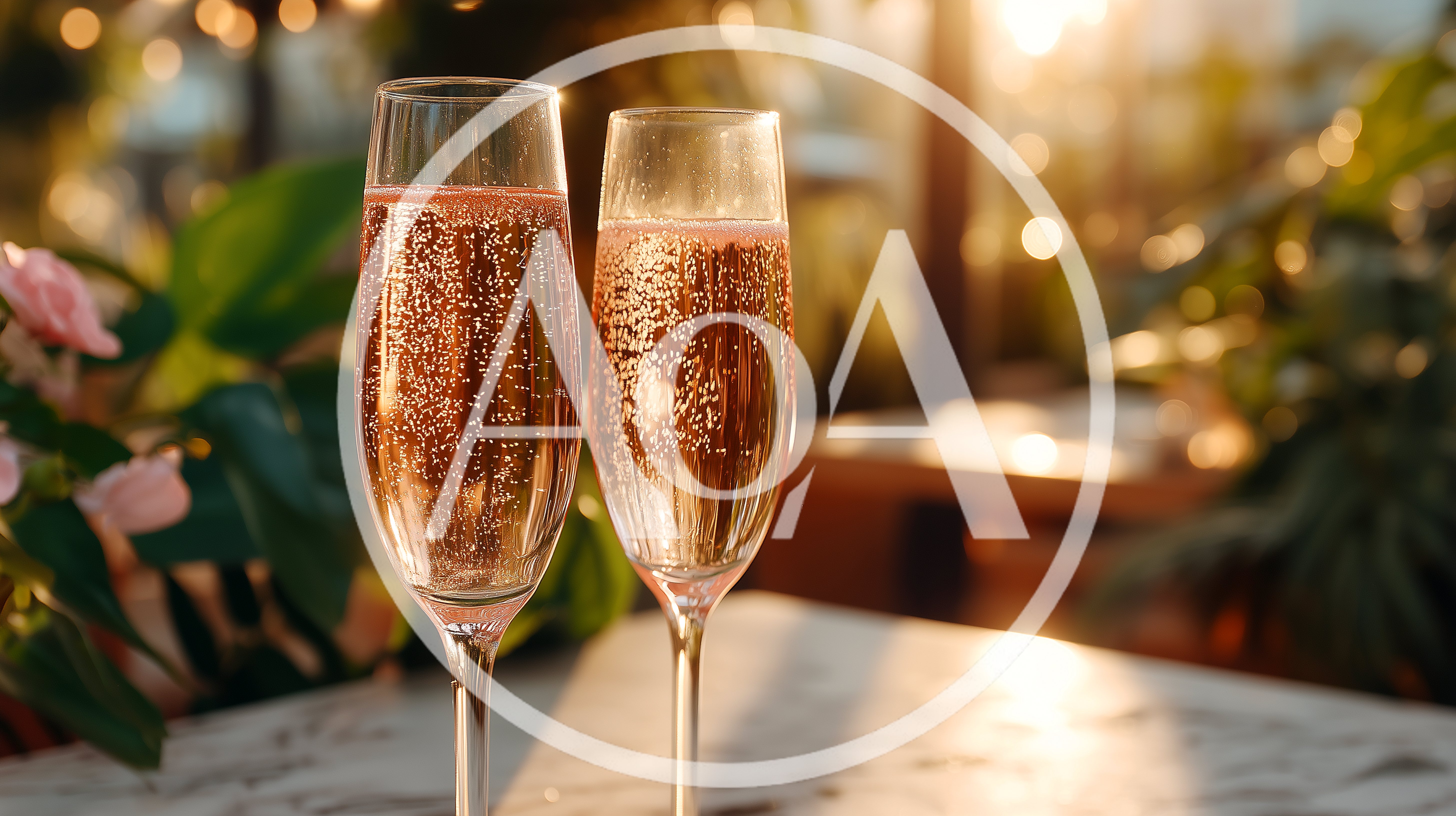 Two Flutes Of Sparkling Rose Champagne At Sunset