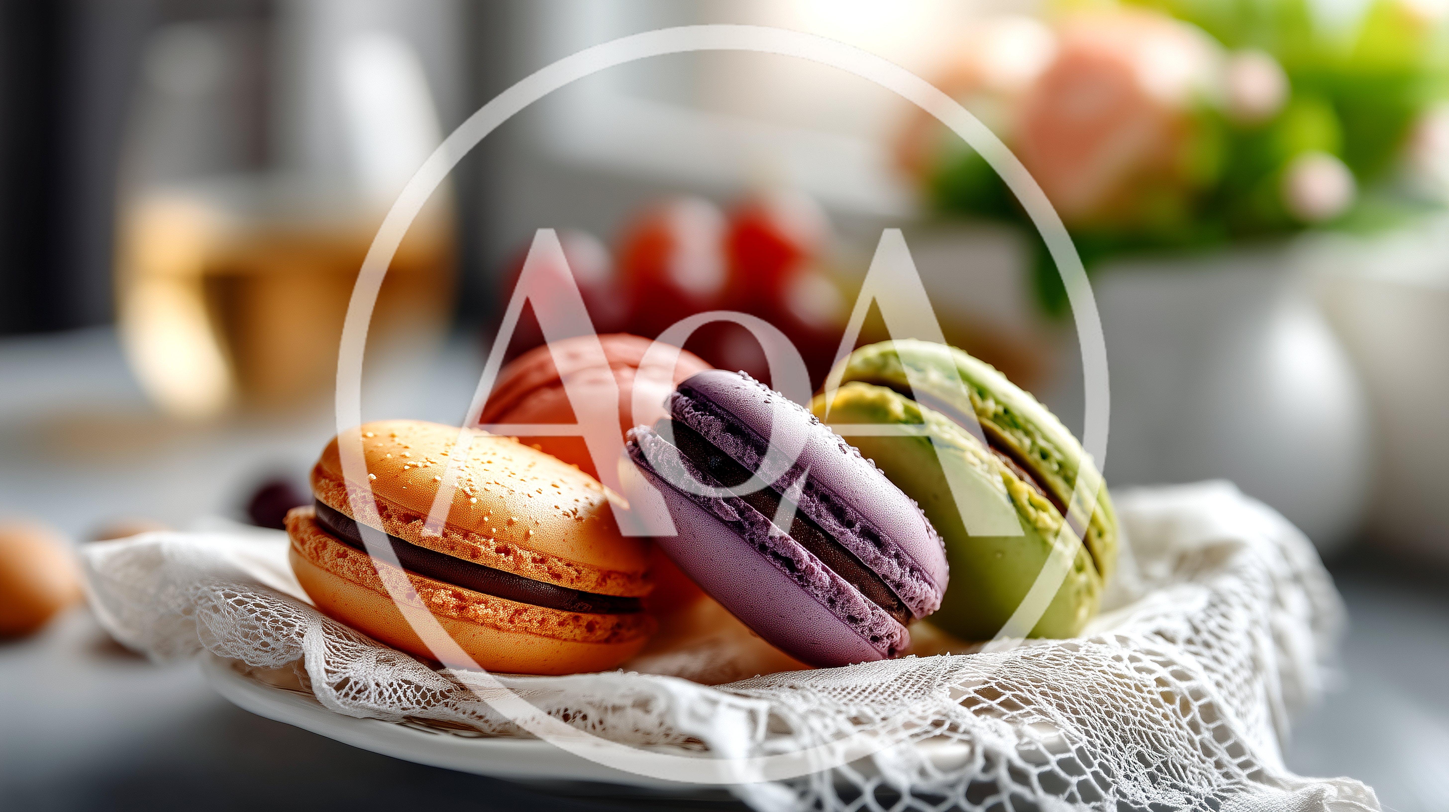 Colorful French Macarons On A Lace Doily