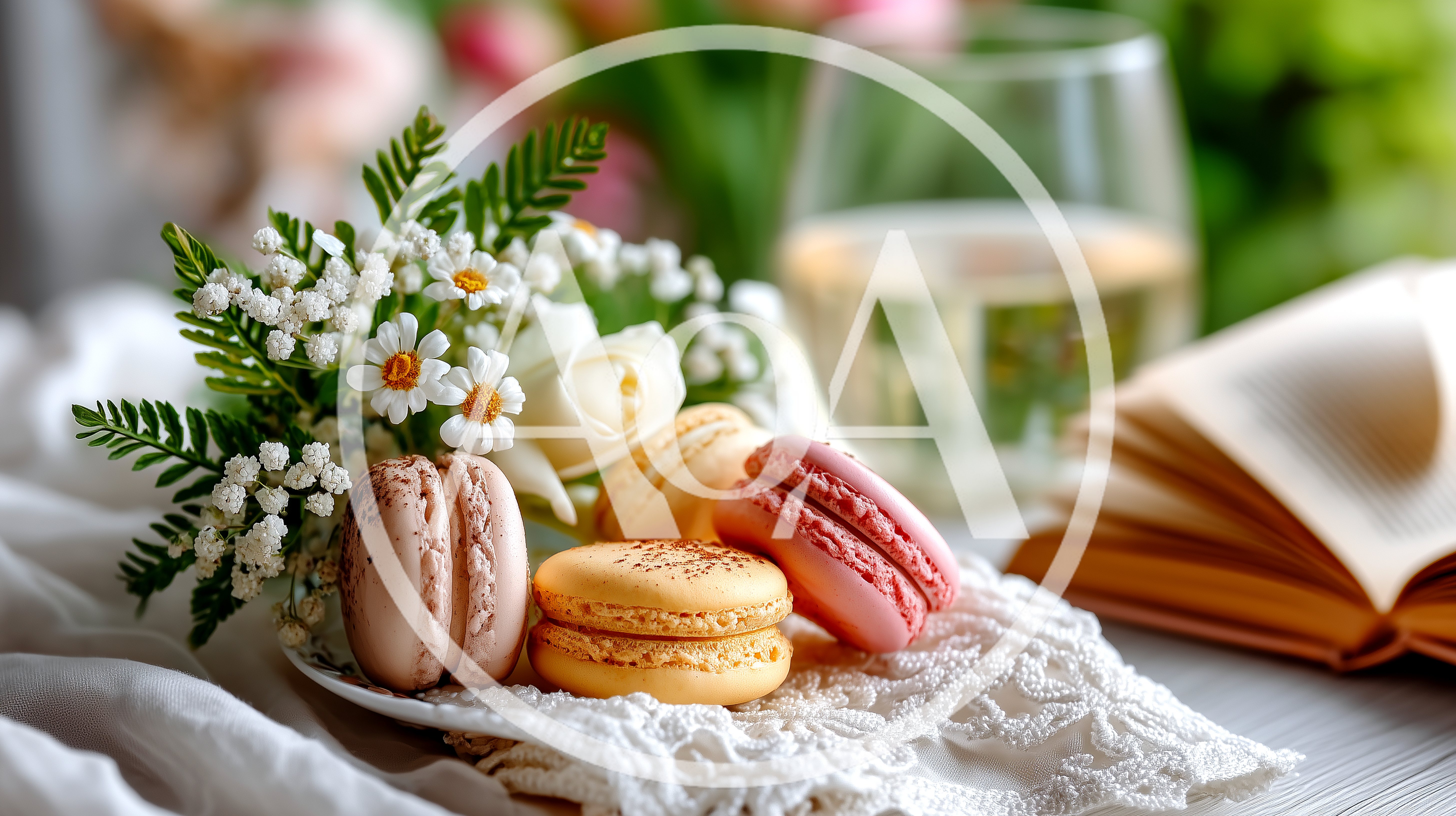 Macarons With Flowers And A Book