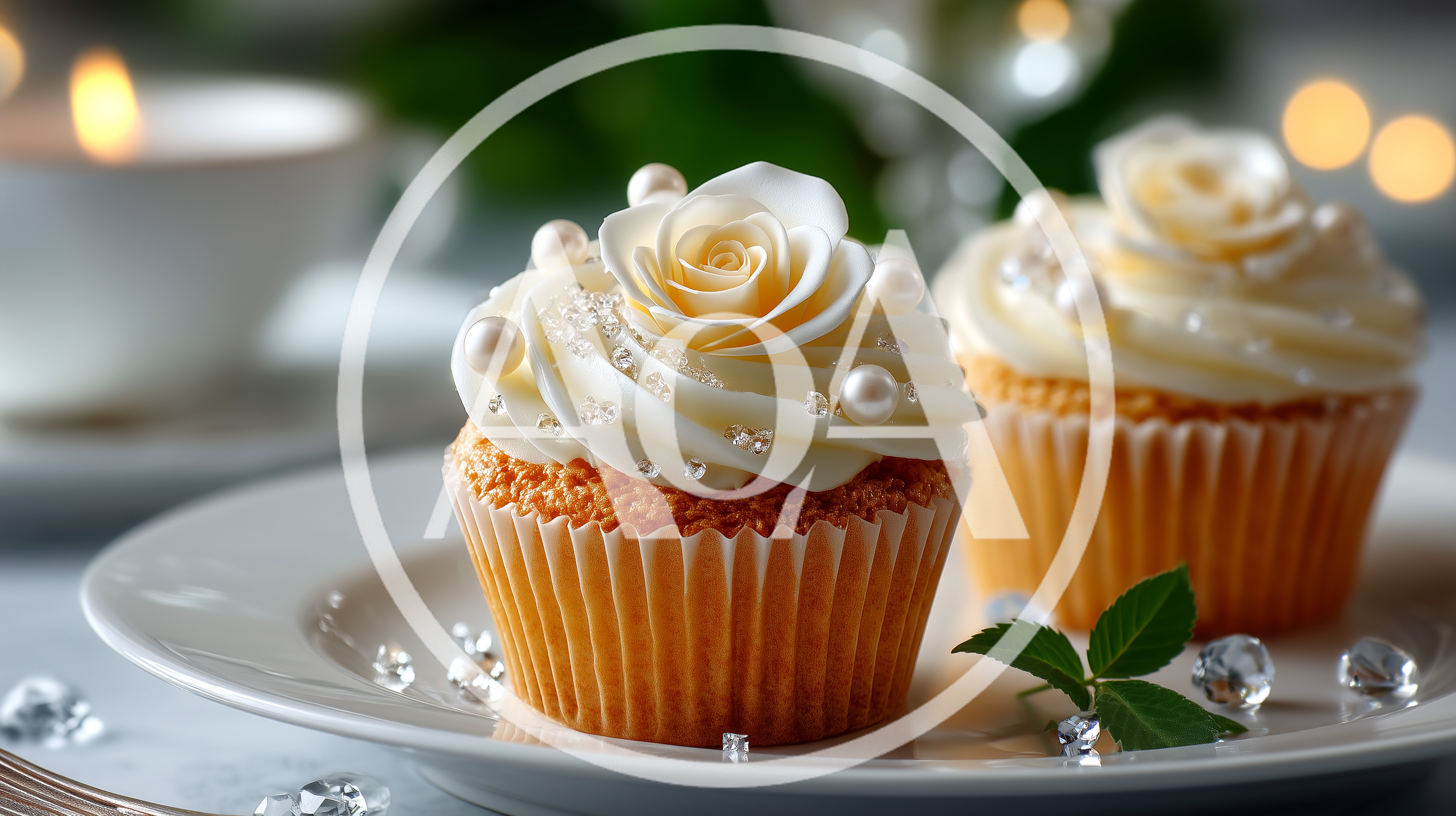 Elegant Cupcakes Decorated With Edible Roses And Pearls