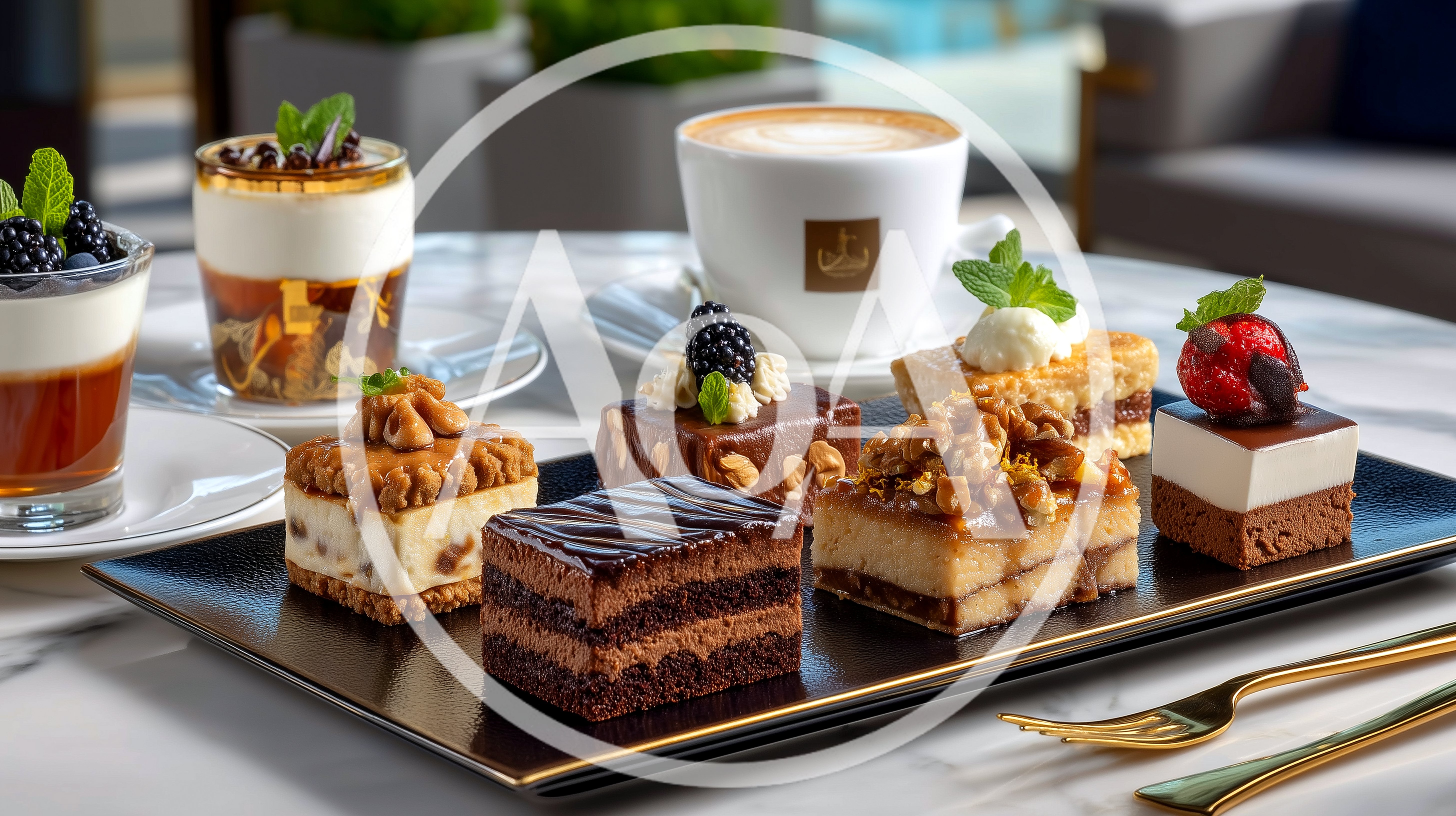 Gourmet Dessert Platter With Coffee And Parfaits