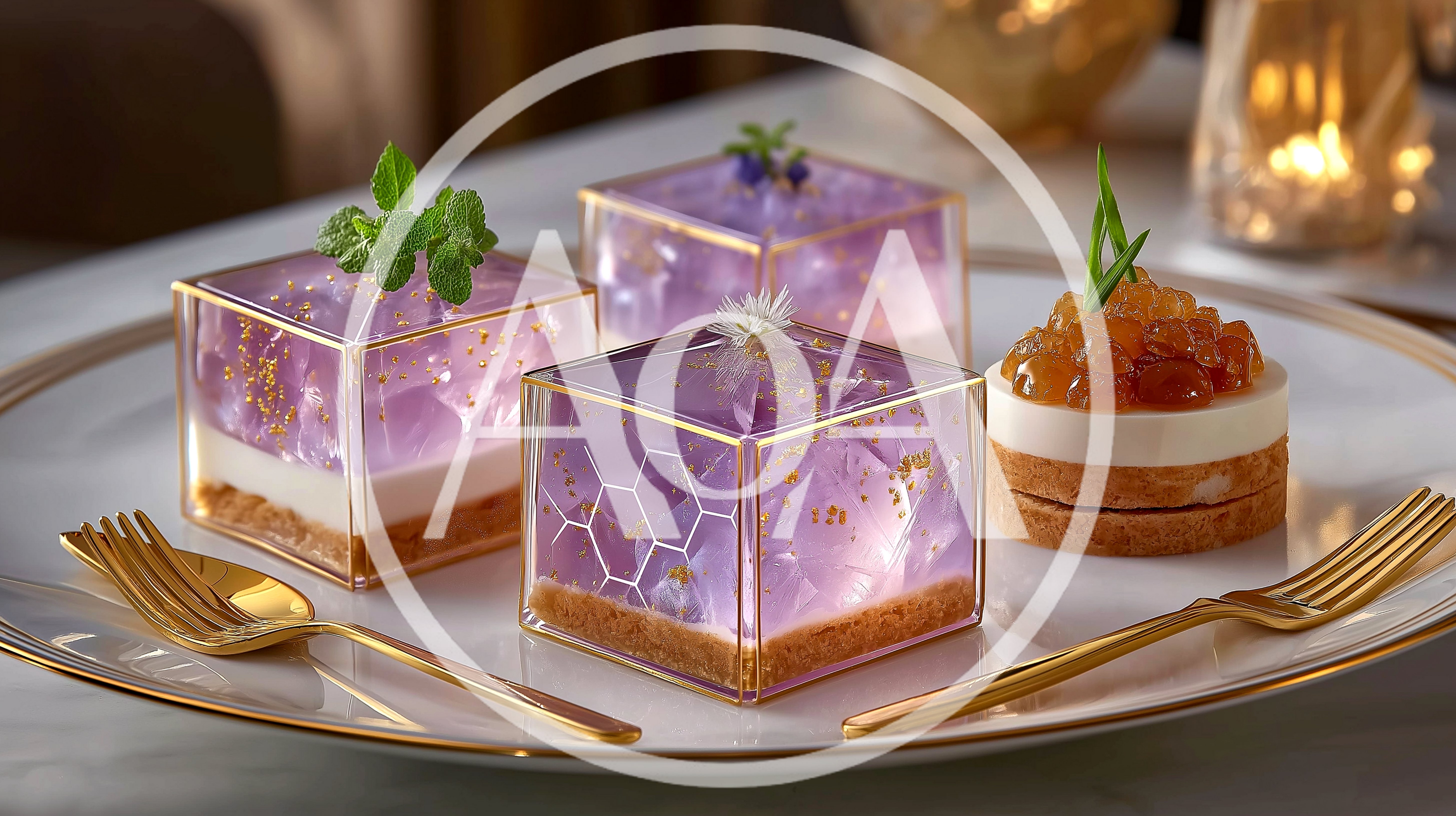 Gourmet Purple Jelly Cube Desserts on Elegant Plate