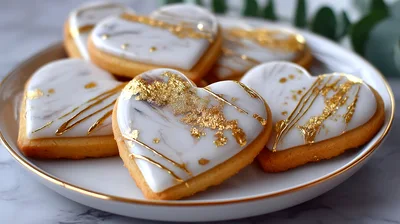 Heart Shaped Cookies With Gold Leaf Decoration