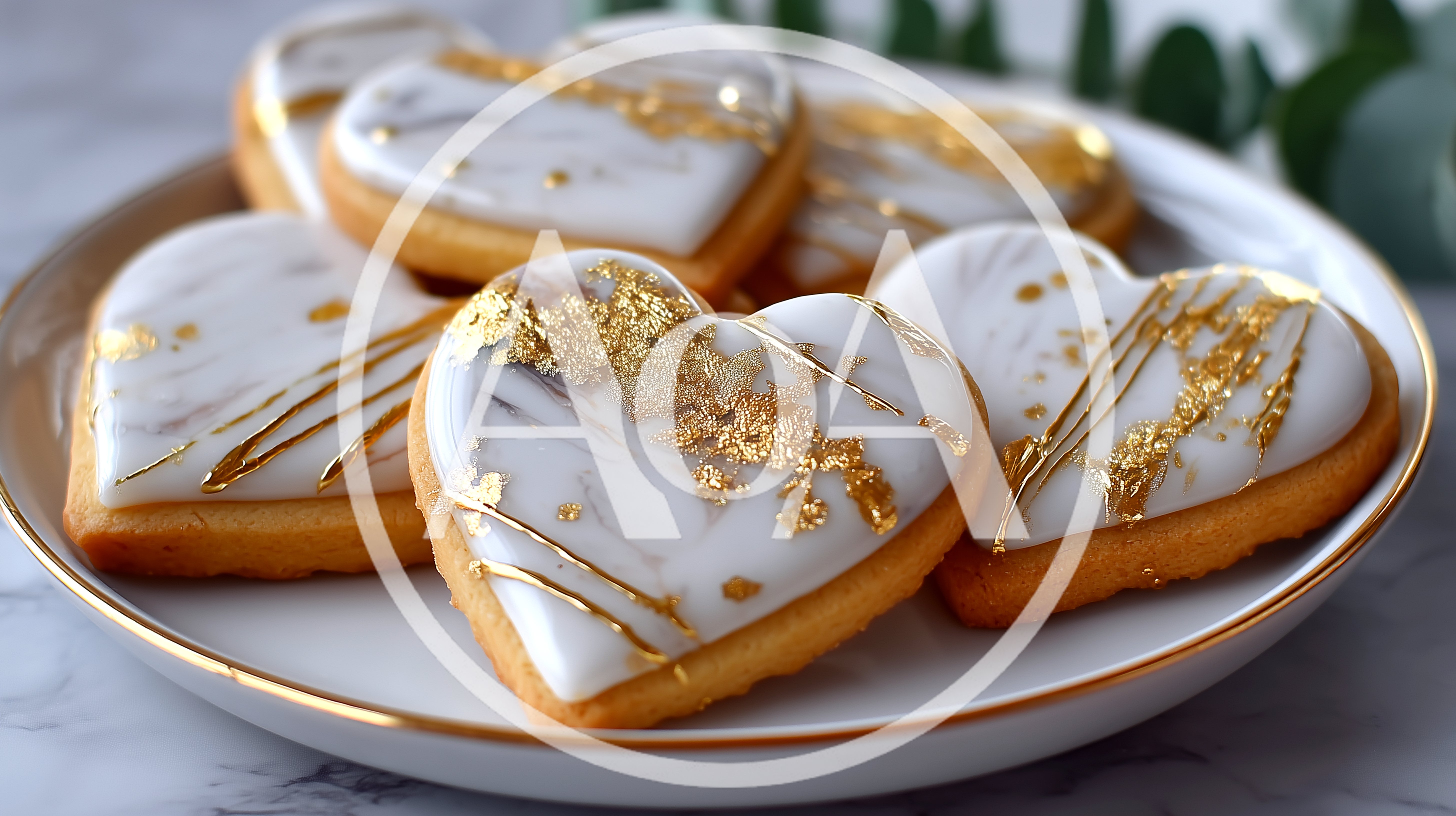 Heart Shaped Cookies With Gold Leaf Decoration